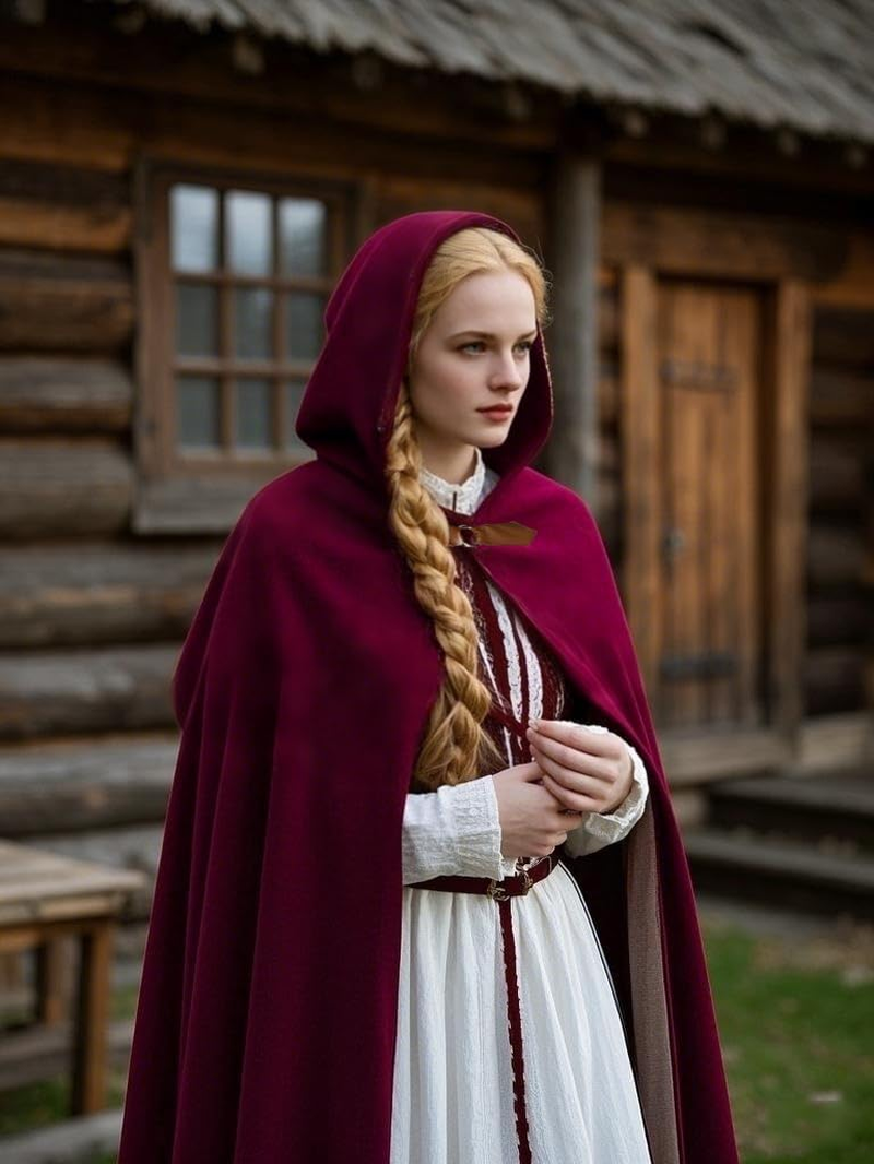 GRAJTCIN Renaissance Hooded Cape Velvet Cloak Victorian Capelet Medieval Hobbit Halloween Costume image number 3