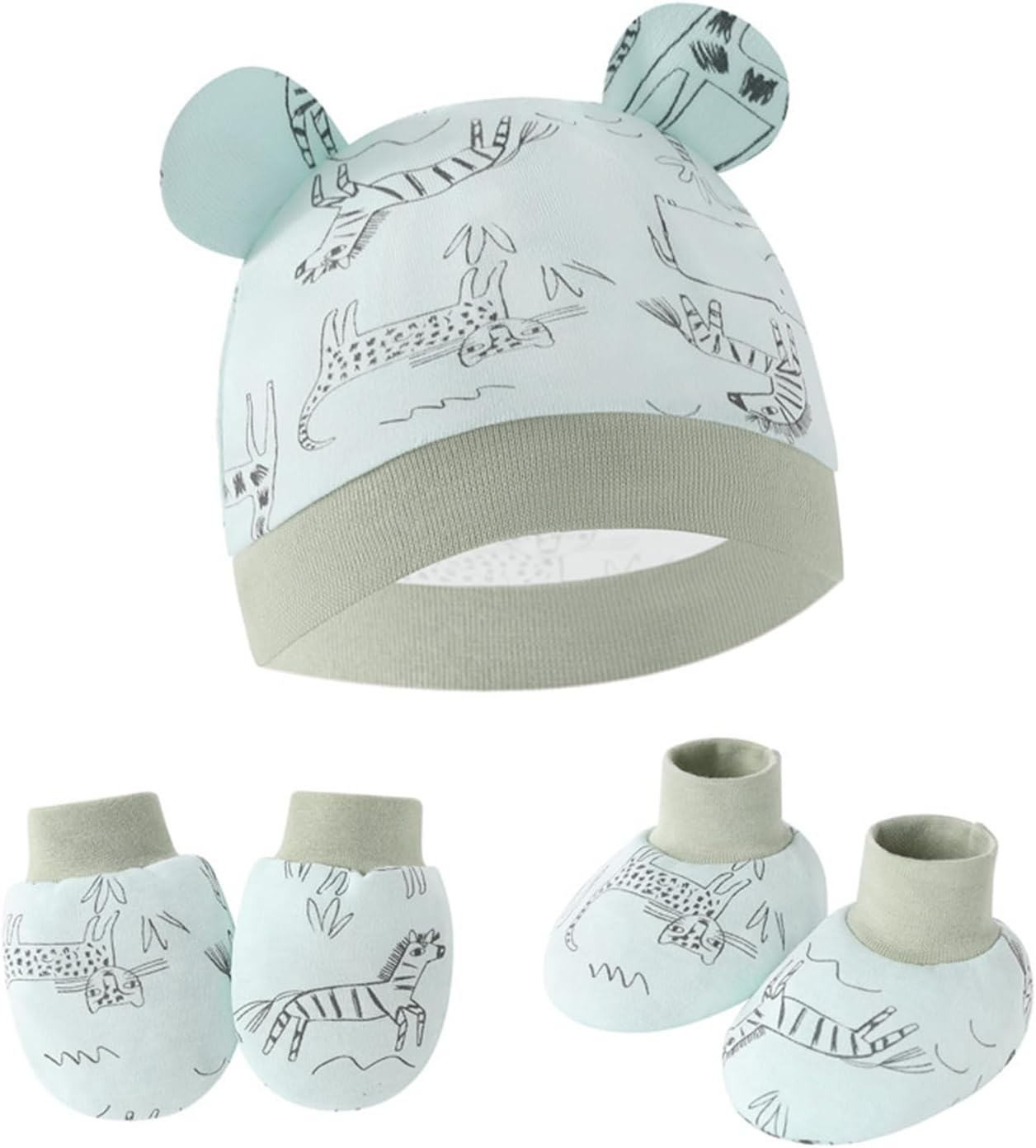 3Set Baby Cotton Hat Mittens Socks, Newborn Essentials Soft Anti-Scratch Mittens, Infant Caps for Boys Girls, 0-3M Beanie Gifts image number 2