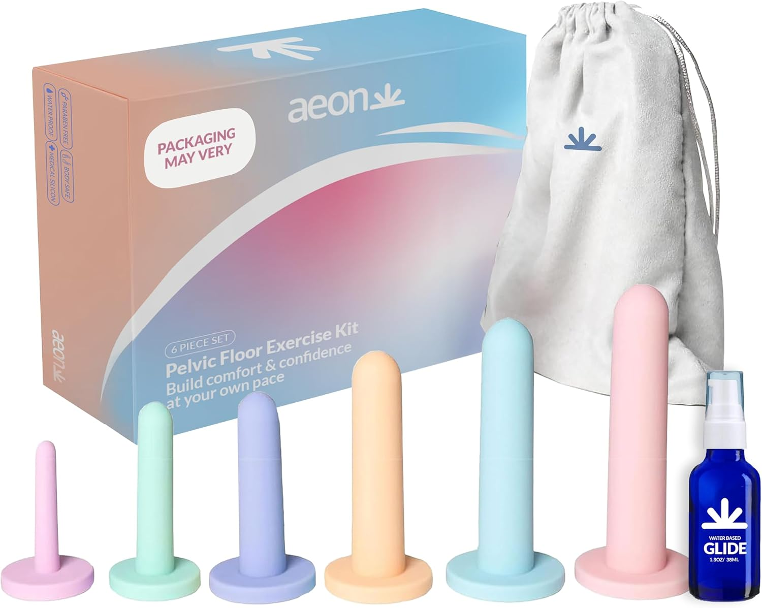 AEON Gentle Touch Pelvic Dilator Exerciser Kit - Premium Soft Silicone - Pelvic Floor Muscle Dilator Exerciser Trainer Set - 6-Pack - Glide Personal Moisturizer Included image number 6