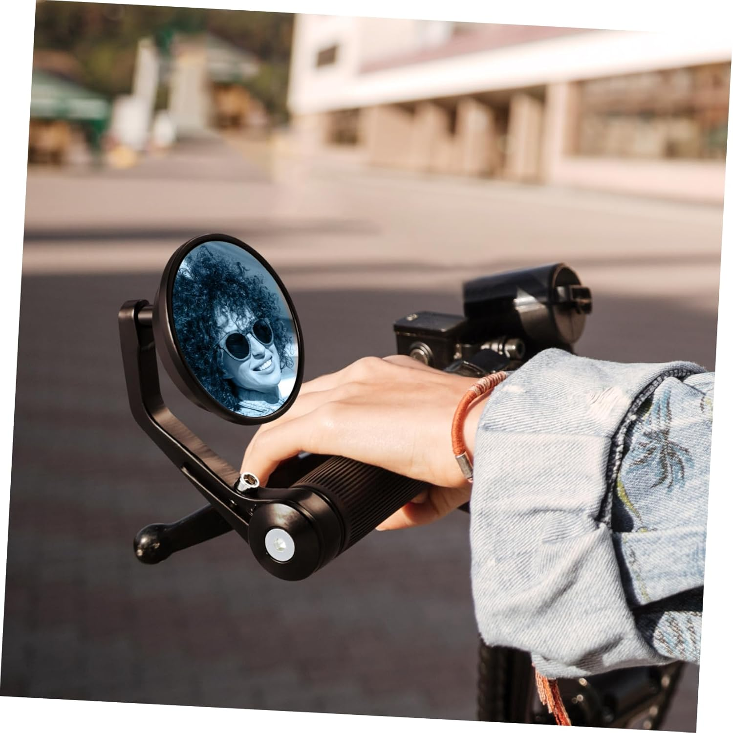 Round Motorcycle Handlebar Bar End Mirrors Blue Lens Rear View Reflectors Compatible Motorbikes for Road Safety and Blind Spot Reduction image number 3