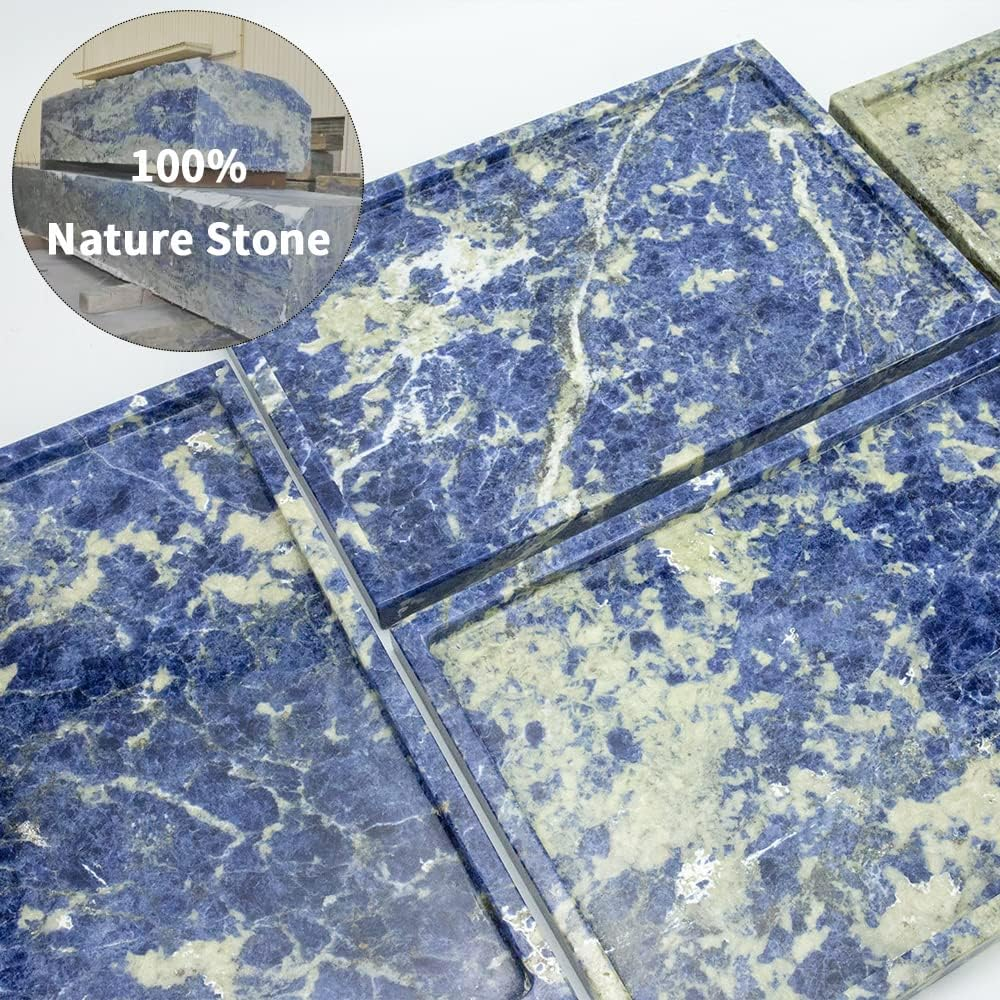 Real Luxurious Natural Marble Vanity Tray Genuine Marble Storage Tray for Home Decor Stone Tray for Bathroom/Kitchen/Vanity/Dresser Non-Resin/Non-Ceramic/Luxury Blue image number 3