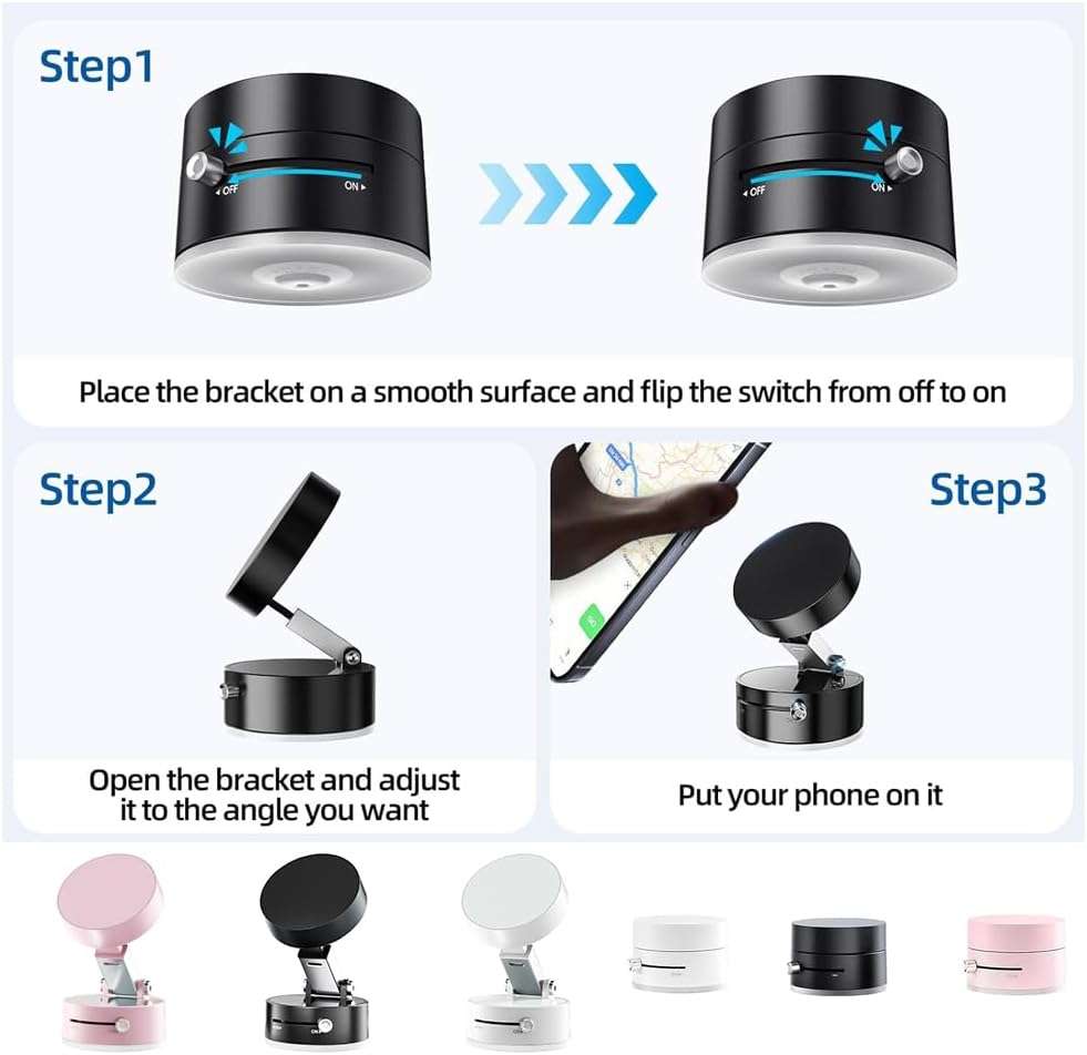 Foldable Vacuum Suction Magnetic Phone Holder,360&deg; Swivel Car Mount with Strong Electric Suction, Hands-Free for Car, Gym, Mirror & Kitchen,Pink image number 2