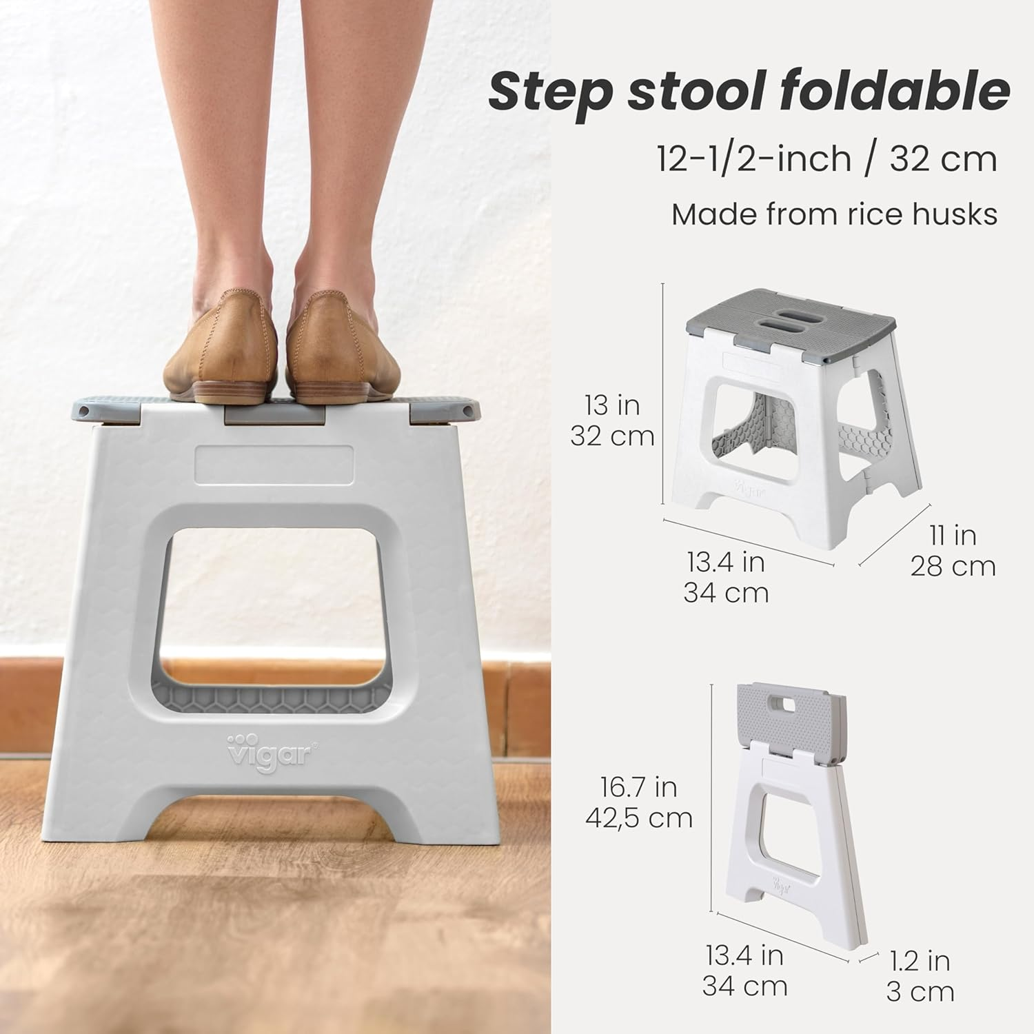 Vigar Zeroline Foldable Stool, 32 Cm Height, Grey