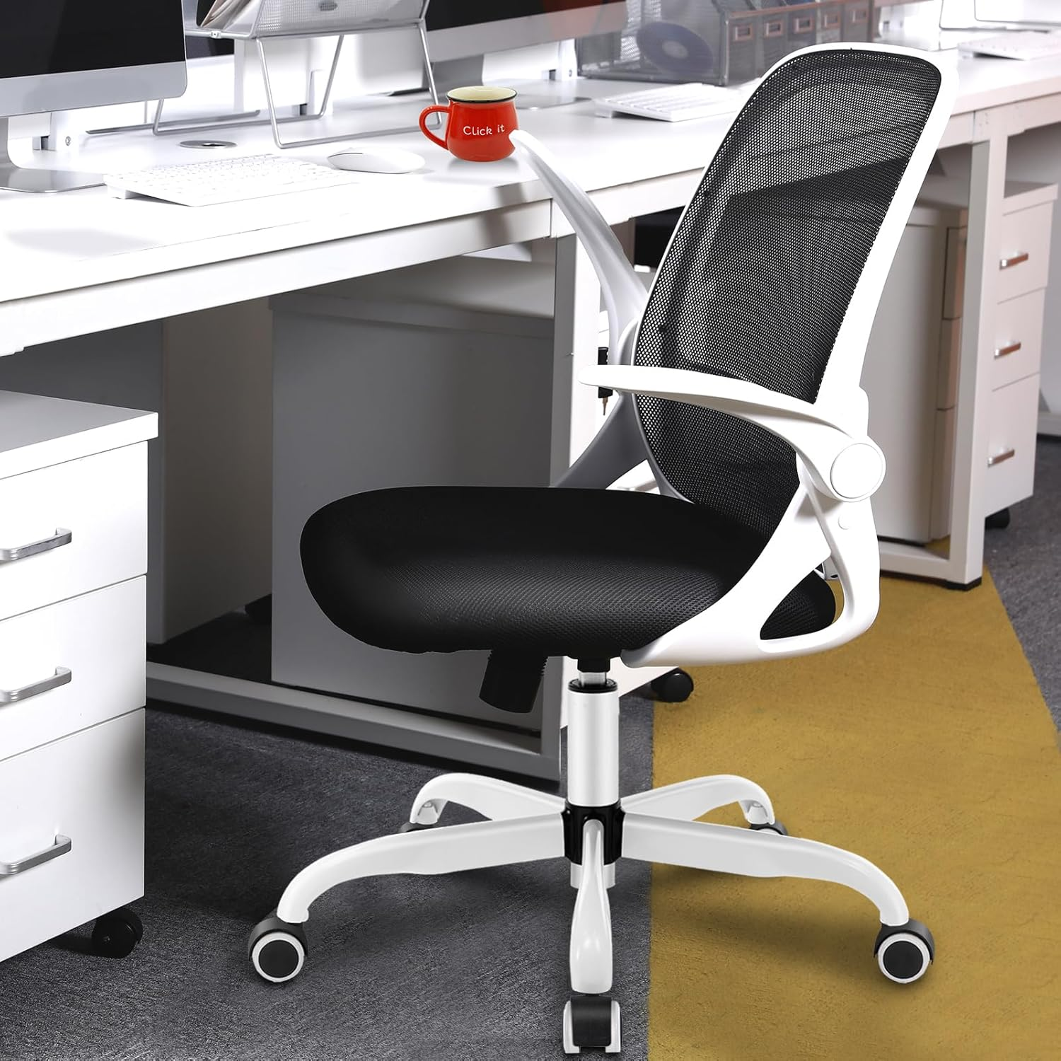 KERDOM Office Chair, Ergonomic Desk Chair, Breathable Mesh Computer Chair, Comfy Swivel Task Chair with Flip-Up Armrests and Adjustable Height (Kd933-C-Grey)