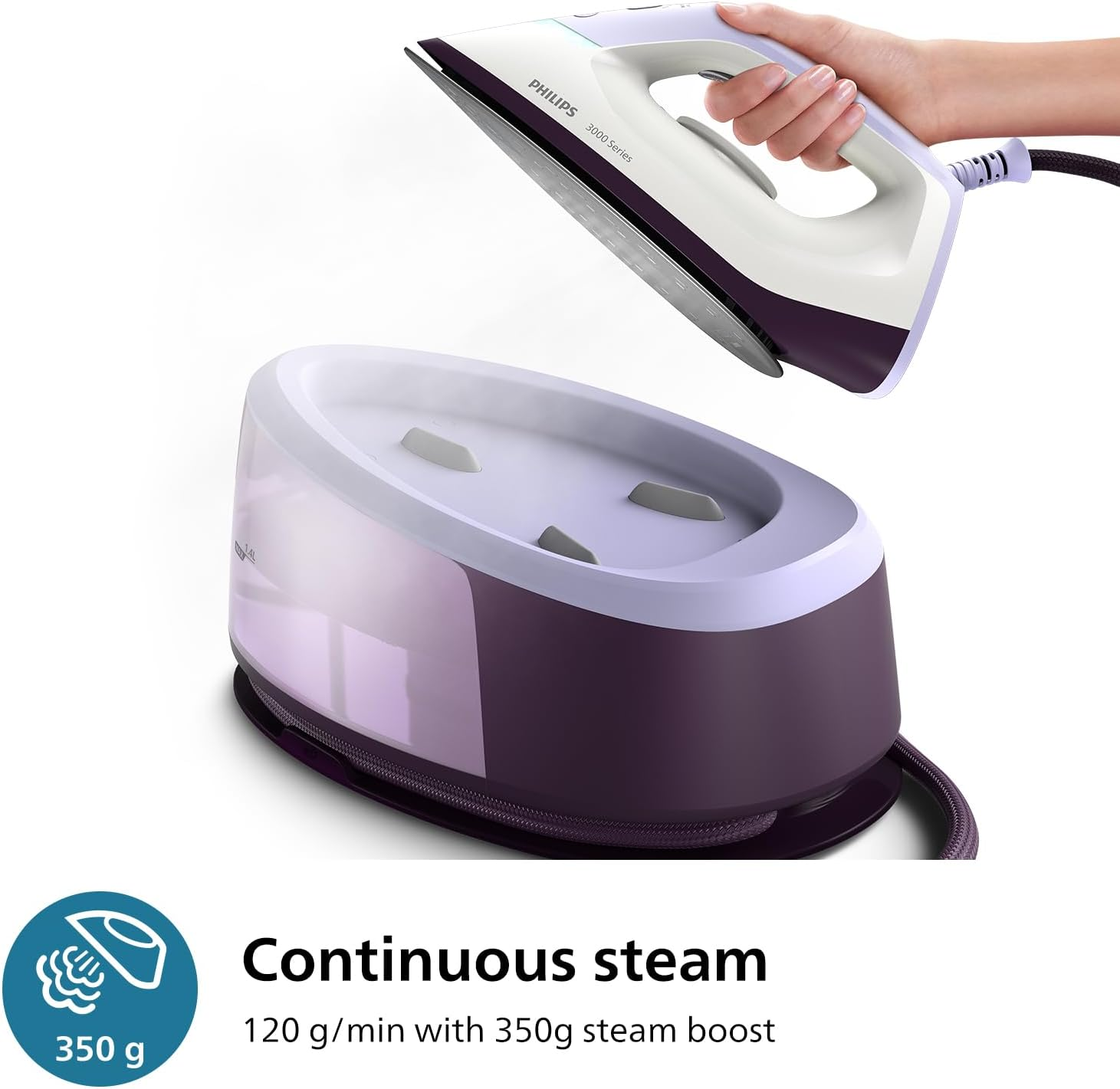 Philips Steam Generator 3000 Series, 2400W, 120G/Min Continuous Steam, 350G Steam Boost, Fast and Powerful, Vertical Steam, Ceramic Soleplate (PSG3000/30) image number 5