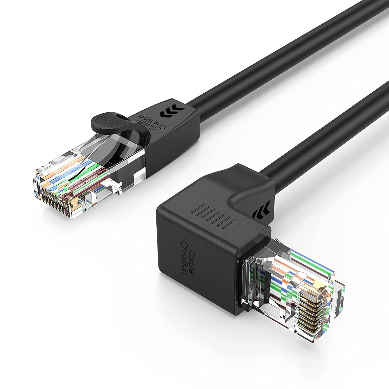 Cablecreation CAT6 Ethernet Patch Cable RJ45 LAN Cable Gigabit Network Cord 90 Degree Upward Angled,Bandwidth up to 250Mhz 1Gbps for Mac,Pc, Router, Modem, Printer, Xbox, PS4, PS3-10 Feet,Black image number 3