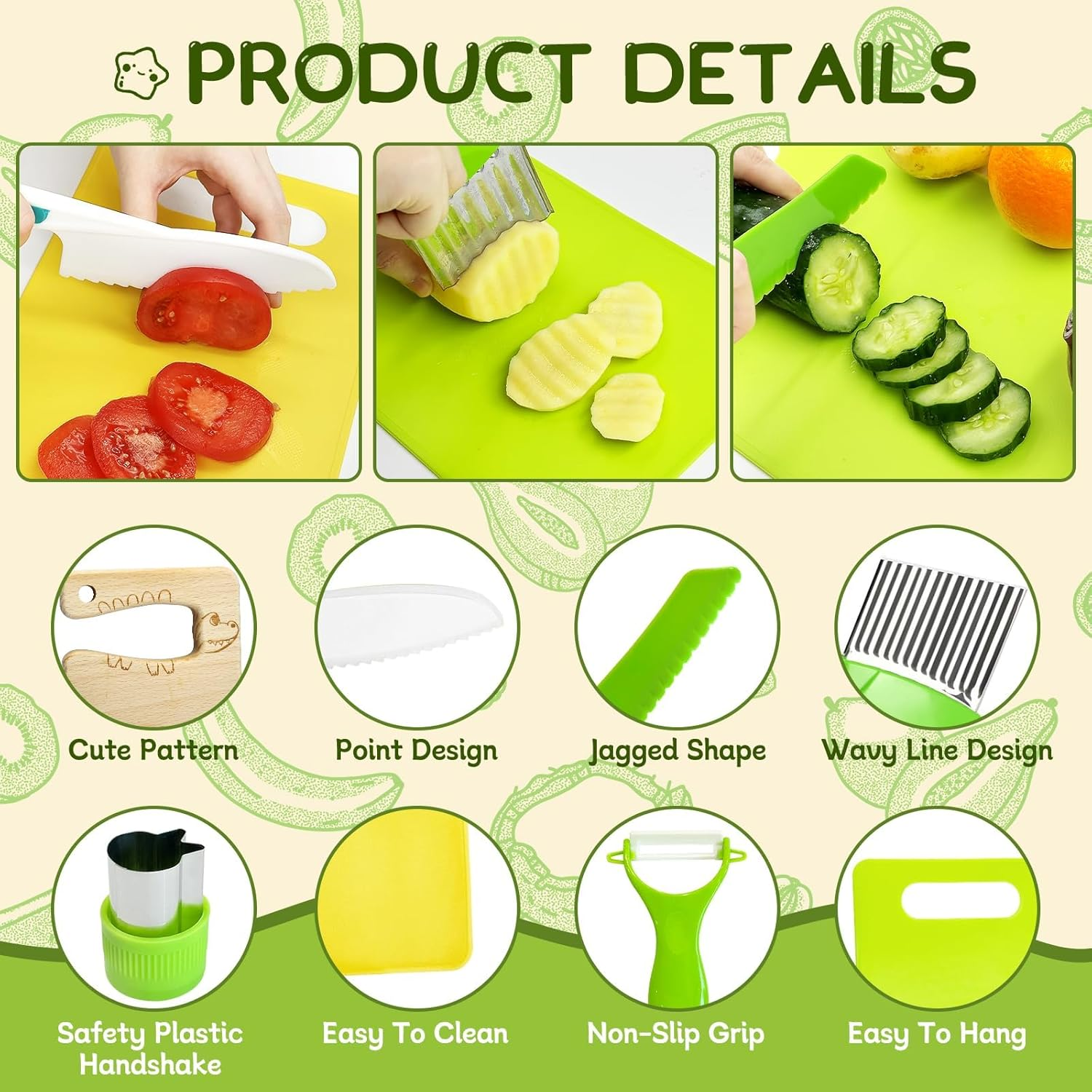 Montessori Kitchen Tools for Toddlers Kids Cooking Sets Safe Knife Set for Real Cooking Include Toddler Knives Cutting Boards Sandwich Cutters Peeler for Birthday (15 Pcs)