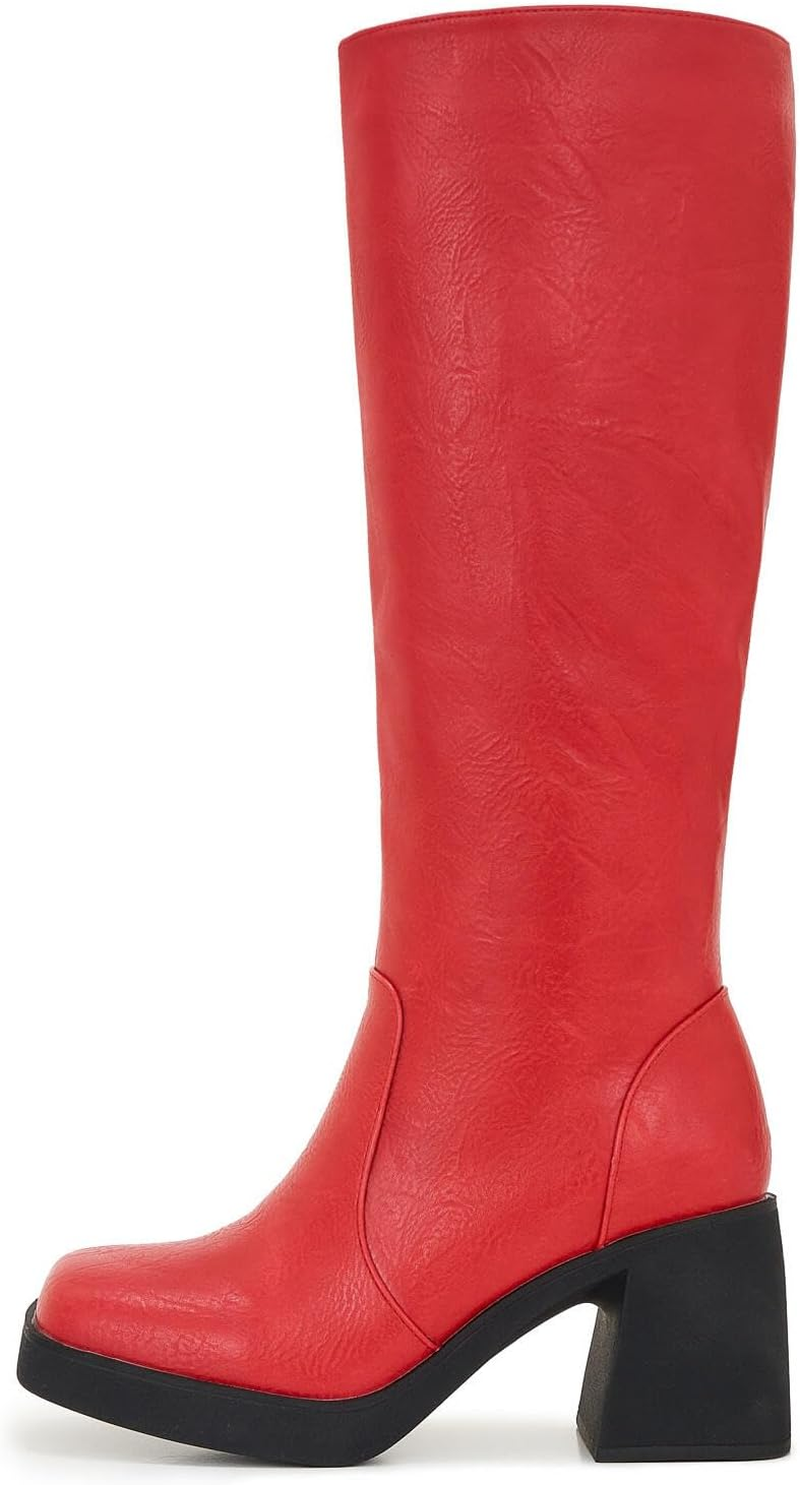 ZXHYZLZ Women&rsquo;S Wide Calf Knee-High Boots &ndash; plus Size Faux Leather Riding Boots with Chunky Heel & Platform for Winter image number 4