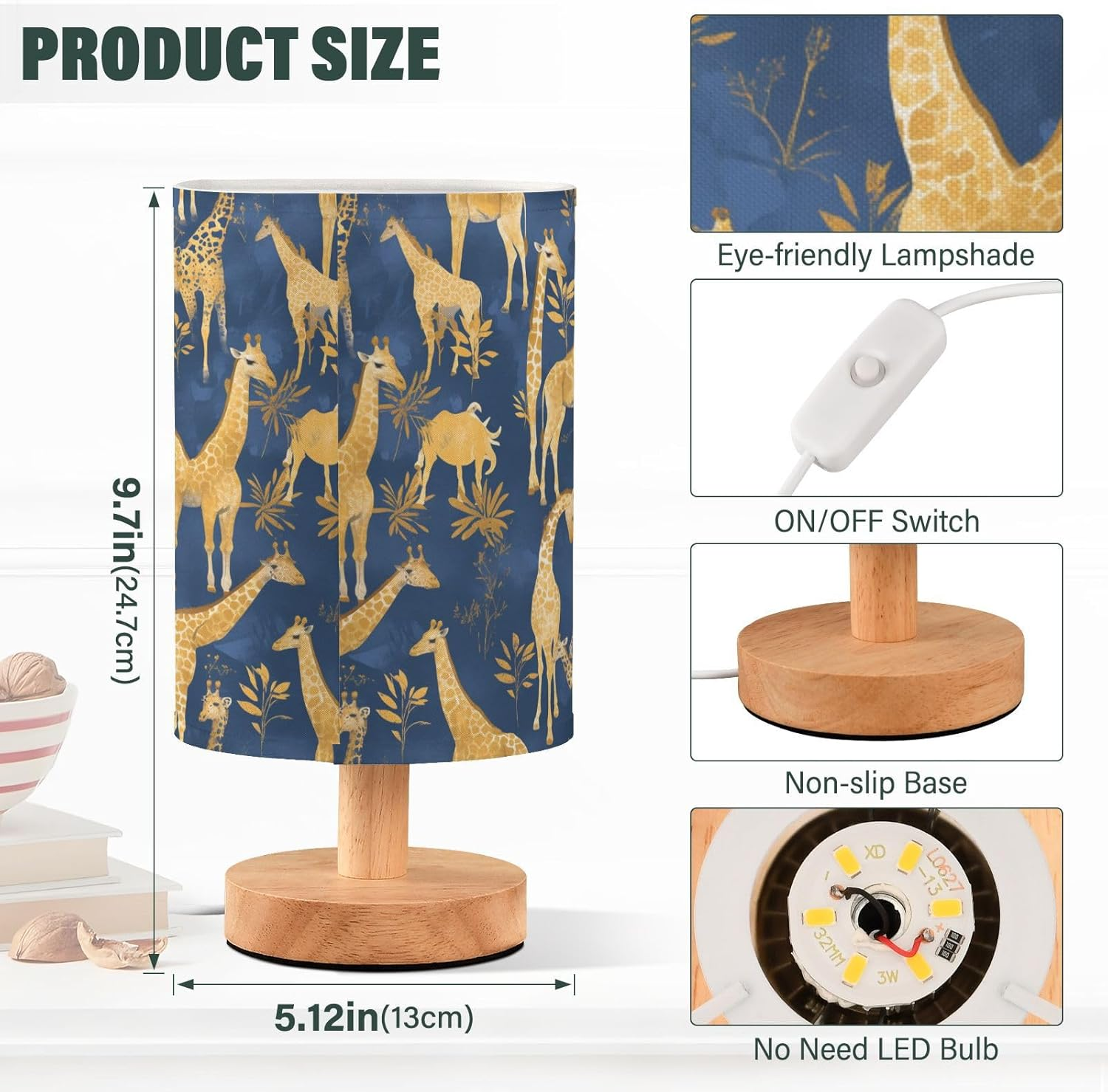 Amooorous Led Table Lamp Room Table Lamps with USB Charging Port Cartoon Cute Golden Giraffe Night Lights for Boys Patio