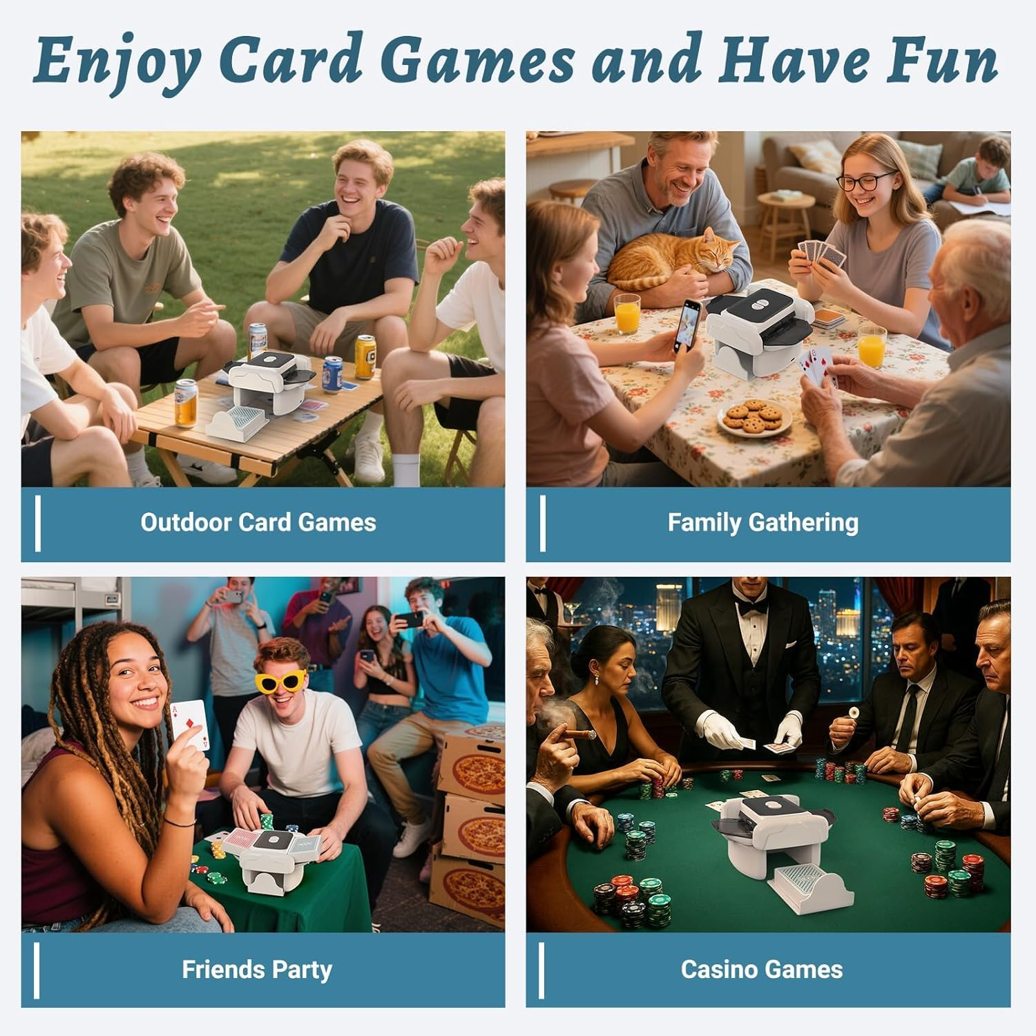 2025 New Automatic Card Shuffler 1-2 Deck, 2600Mah USB-C Rechargeable Electric Card Shuffler, Quiet Portable Shuffler for UNO Poker Blackjack, One-Press AUTO & Manual Modes image number 2