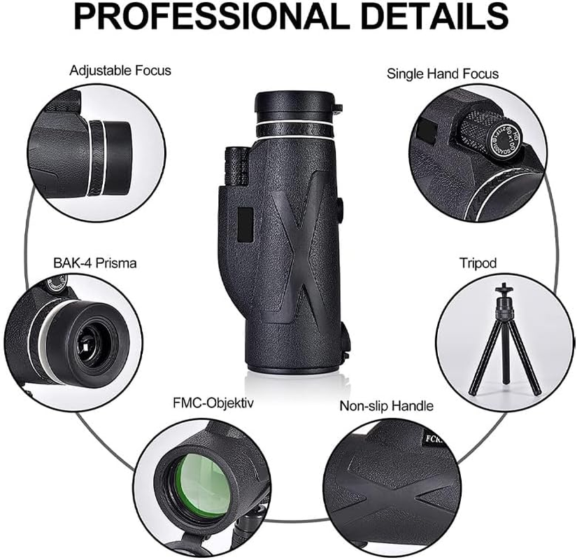 AIMALL 80X100 HD Monocular Telescope with Tripod and Phone Holder, Night Vision Zoom, BAK4 Prism, Waterproof, 6.7 X 2.8 Inch, Perfect for Bird Watching, Hiking, and Outdoor Adventures image number 3