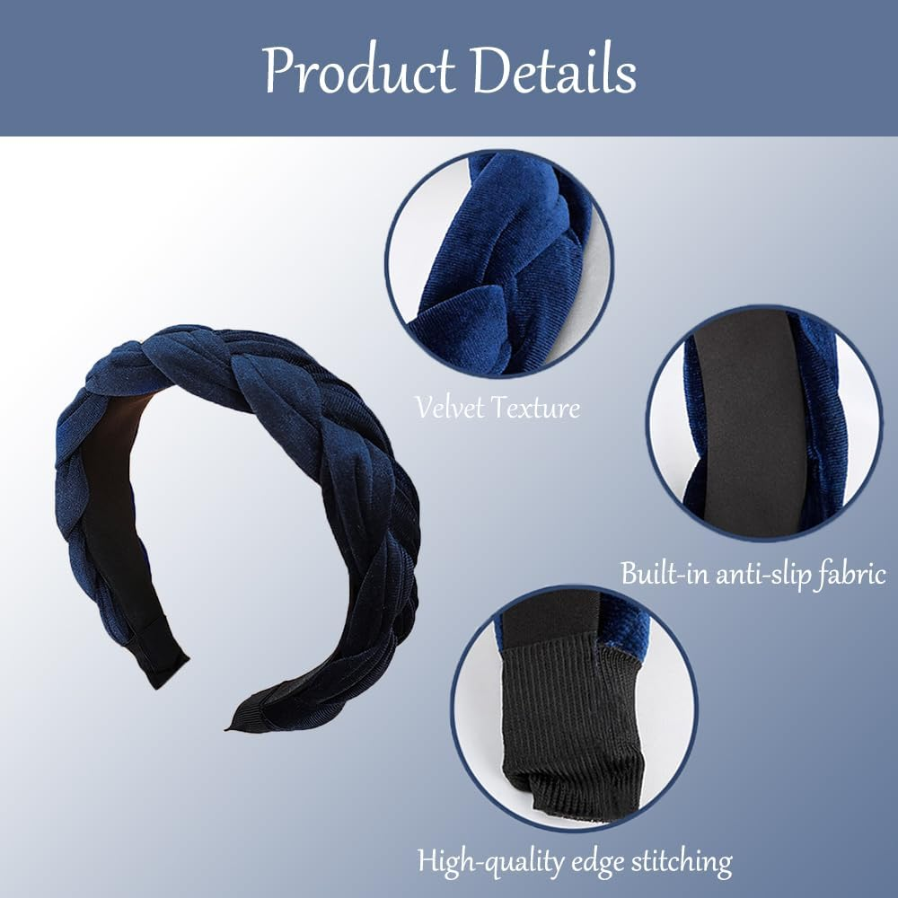 Navy Blue Velvet Headband Braided Headband, Velvet Braided Headbands, Velvet Headbands, Traditional Hair Accessories, for Women and Girls, Ideal for Refined Daily Looks