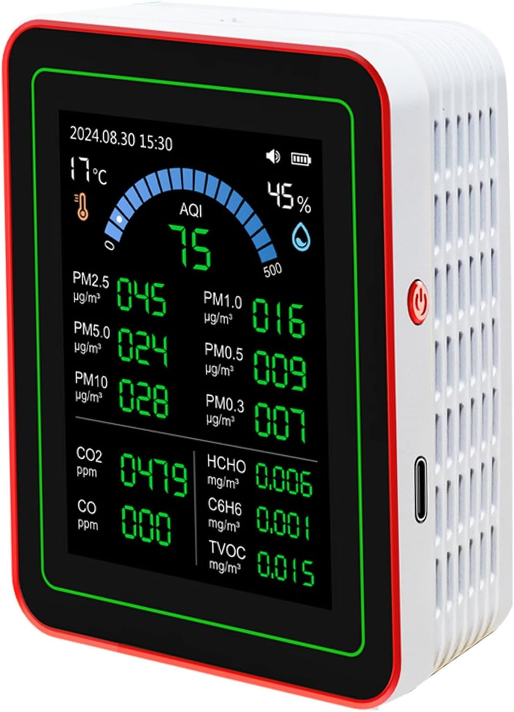 18 in 1 Air Quality Meter, Indoor CO2 HCHO TVOC PM2.5 Tester with Battery, Data Curve Display, Real Time Monitoring Storage for Home Office​ image number 4