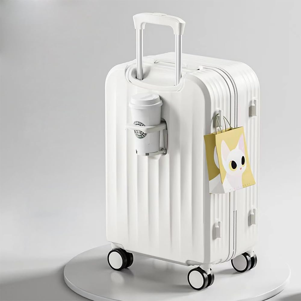 Hbluefat Carry on Luggage with Cup Holder and USB Charge Port,20 Inch Hardshell Suitcase with Spinner Wheels for Travel,Business,School (White) image number 3