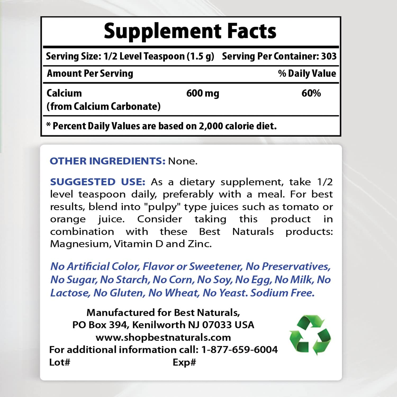 2 Pack - Best Naturals Calcium Carbonate Powder 1 Pound (Total 2 Pound) - Food Grade image number 2