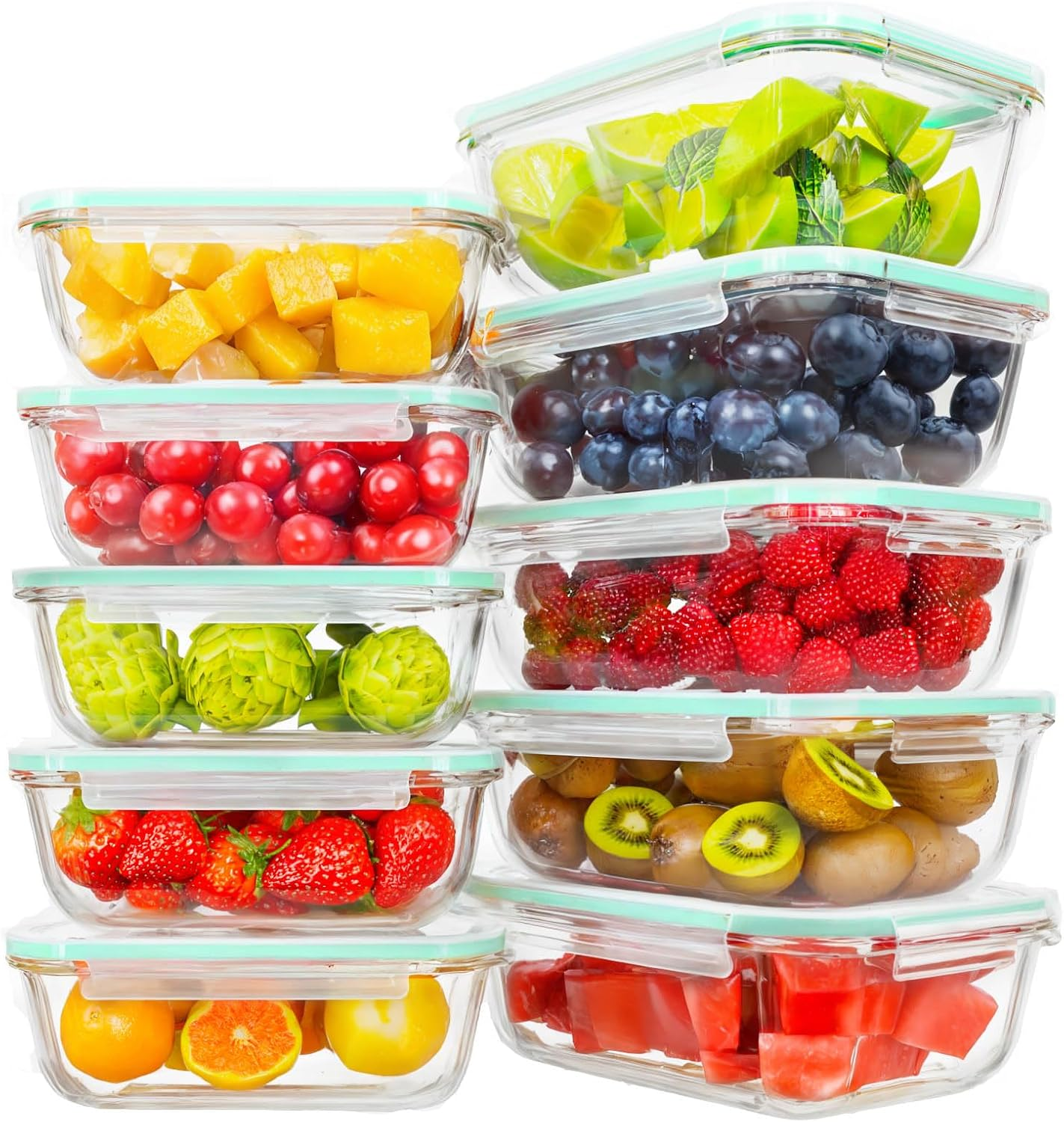 Feshory 10 Pack Glass Food Storage Containers with Plastic Lids (1040ML&370ML) - Glass Meal Prep Food Containers Safe for Microwave, Freezer, Dishwasher, Kitchen Storage & Organisation image number 2