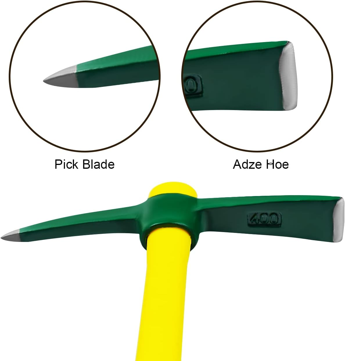 ZUZUAN Forged Adze Pick, Weeding Mattock Hoe, Pick Axe 15-Inch, One Piece Intact Drop Forged, Plastic Coated Fiberglass Handle, 1.4LB image number 5