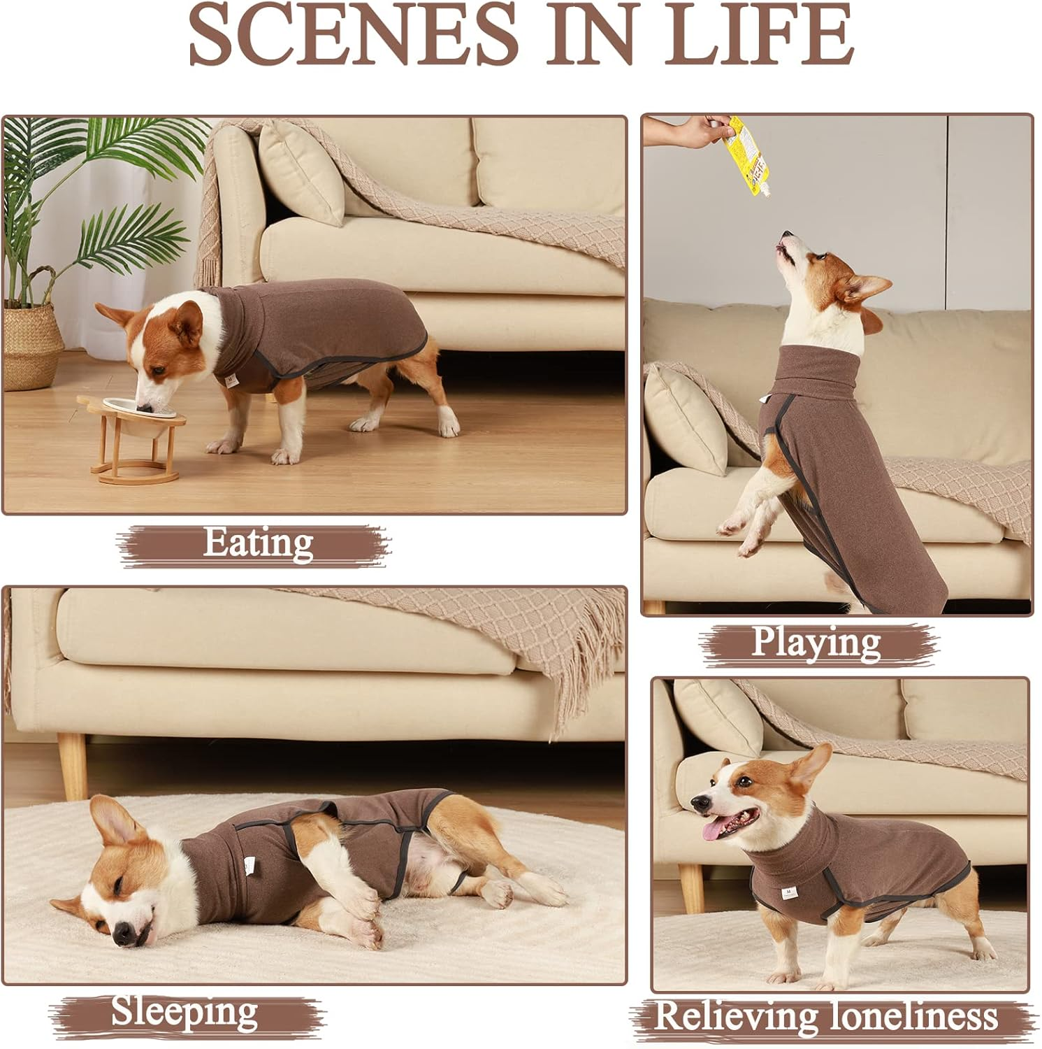 Hjyokuso Dog Jumper Dog Fleece Vest Sweater Stretch Sweatshirt, Warm & Lightweight Pullover Pajama Dog Coat, Autumn Winter Cold Weather Puppy Clothes Jacket for Small Medium Large Dogs (Brown 3XL) image number 3
