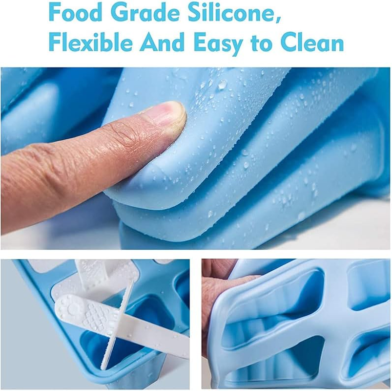 AIMALL Silicone Ice Cream Mould Block 4/6/10 Cavity Frozen Molds ICY Pole Jelly Popsicle, Bpa-Free Popsicle Makers, Easy Release & Clean, Perfect for Homemade Frozen Treats and Jelly Pops - Blue-4Grid image number 5