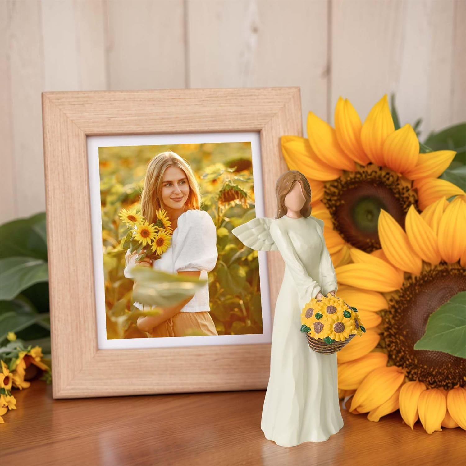 Sunflower Gifts for Women, Resin Sculptured Guardian Angel Figurines with Sunflower Basket, Inspirational Angel Gifts for Mom Daughter Sisters - Christmas, Mother&rsquo;S Day, Birthday Home Decor image number 1