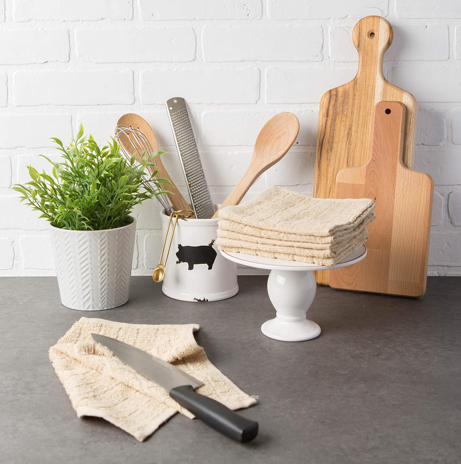 DII Basic Terry Collection Solid Windowpane Dishcloth Set, 12X12, Pebble, 6 Piece - Avocado image number 6