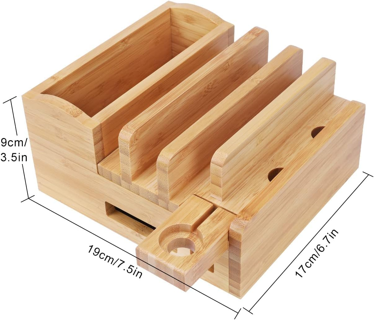 Bamboo 5-Slot Charging Station Docking Holder, USB Charging Station for Multiple Devices, Smartwatches, Tablets, Yellow image number 5