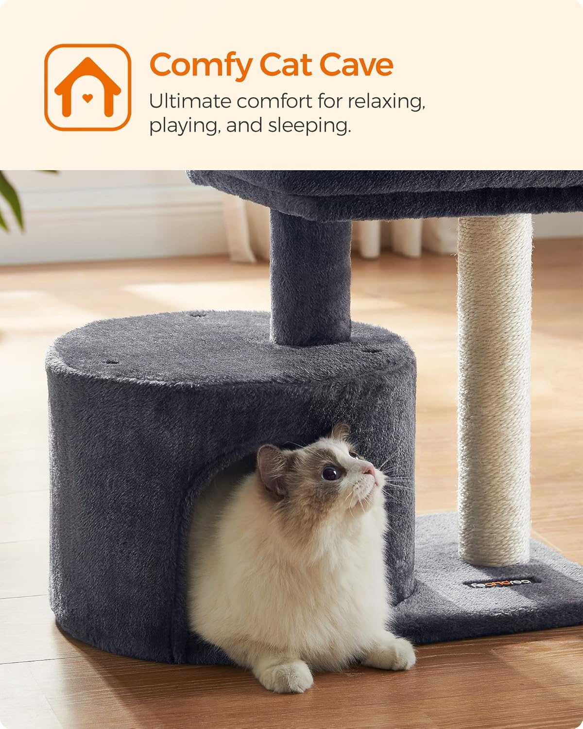 Feandrea Cat Tree Tower with Sisal Scratching Post, Cat Condo with Padded Perch, for Small Spaces, Kittens, Smoky Gray UPCT50G - Grey image number 3