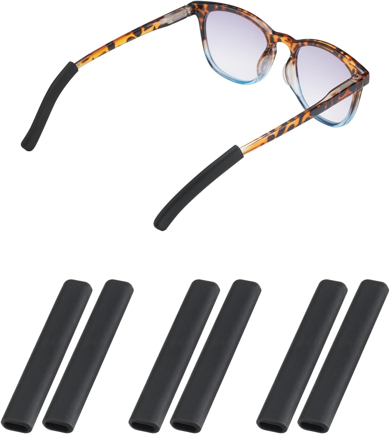 Anti-Silp Glasses Ear Cushion, Silicone Eyeglasses Temple Tips Sleece, Soft Glasses Ear Grip, Comfort Eyeglass Ear Cushions, Eyeglass Ear Grips for Men, Women, Glasses Accessories (3 Black Pairs)