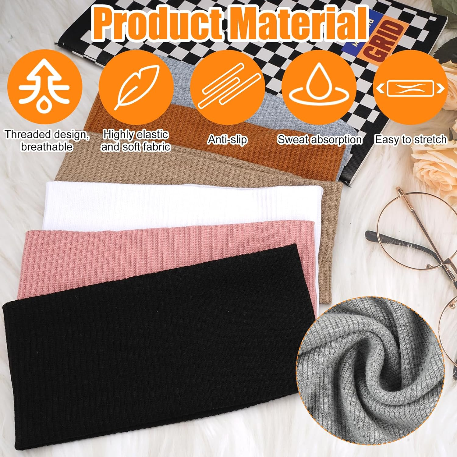 Pack of 6 Elastic Hair Bands, Wide Stretchy Women'S Fashionable Headband, 8.8 Cm Boho Soft Headband, Wide Headbands for Women, Yoga Hair Band, Women'S Wide, Hair Bands for Sports, Fitness, Running image number 3