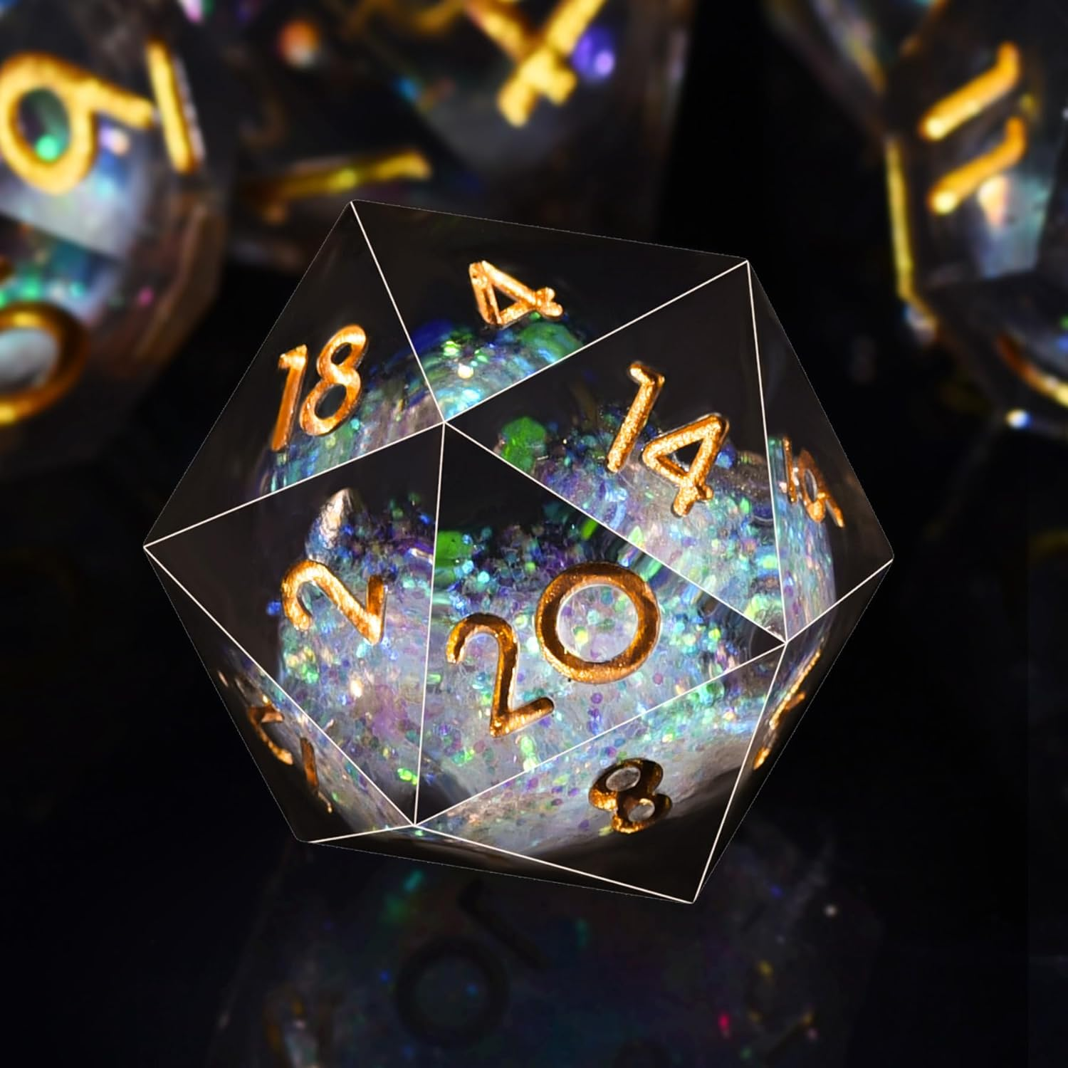 AUSTOR Liquid Core Resin DND Dice Sharp Edge Polyhedral Dice 7-Die DND Dice Set Quicksand Handmade Resin Dice for Dungeons and Dragons RPG MTG Table Games, Blue & Violet