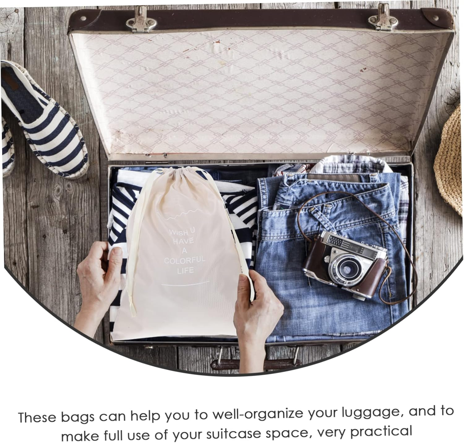 ANDRESLAD Travel Packing Cubes Storage Bags Set of Polyester Mesh Lid Space-Saving for Suitcase Organization image number 1