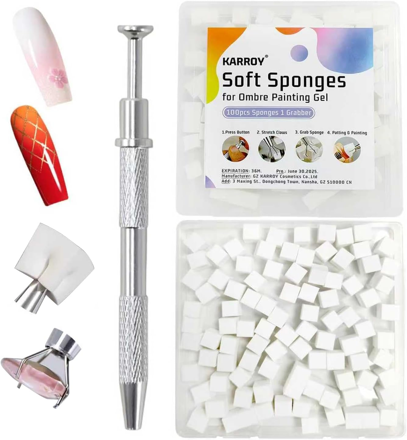 100Pcs Sponges with Grabber and Nail Art Brushes, Nail Tools Set for Ombre Gradient Nail Gel Painting Gel Kit Multifunctional Nail Brushes for Nail Design (Brushes Grabber Sponges)