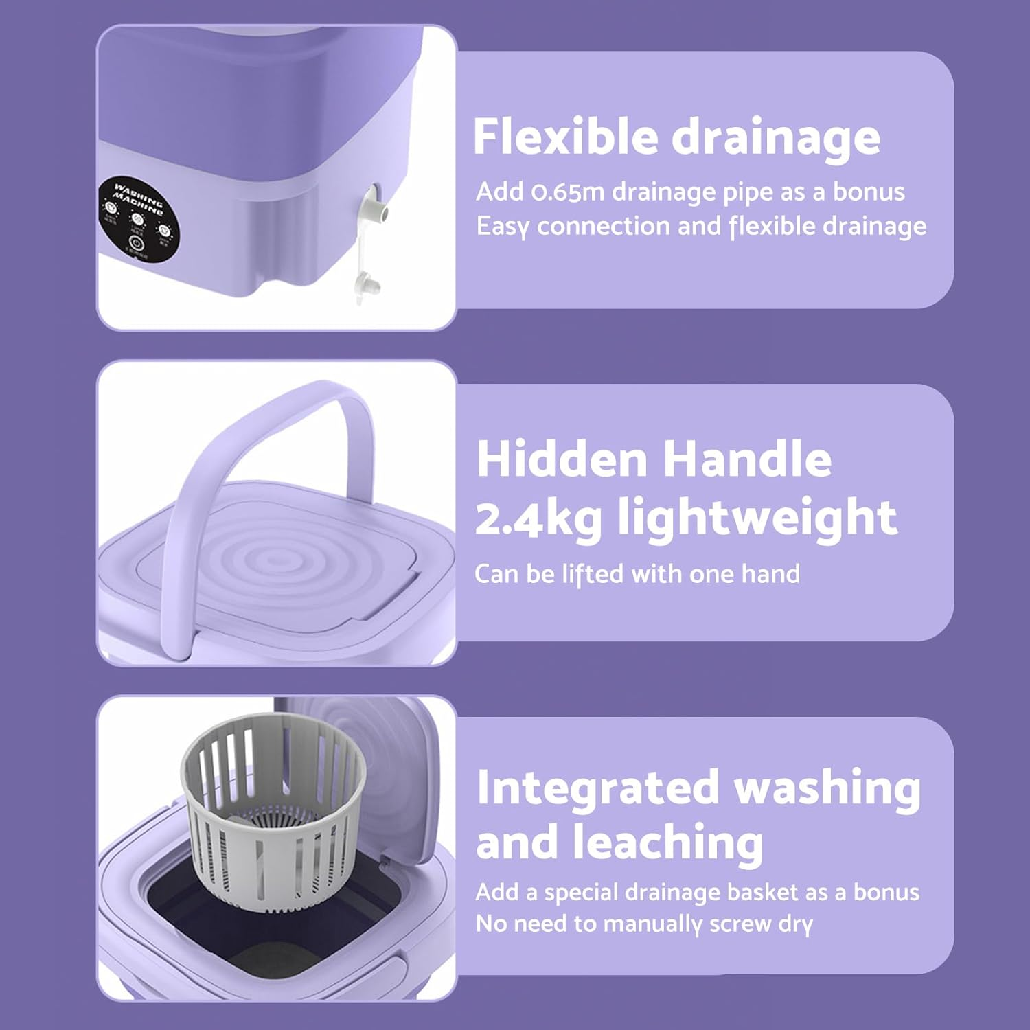 MAX COOL 8L Foldable Washing Machine Portable Mini Washing Machine 3 Modes Deep Cleaning Perfect for Office, Camping, Traveling image number 5