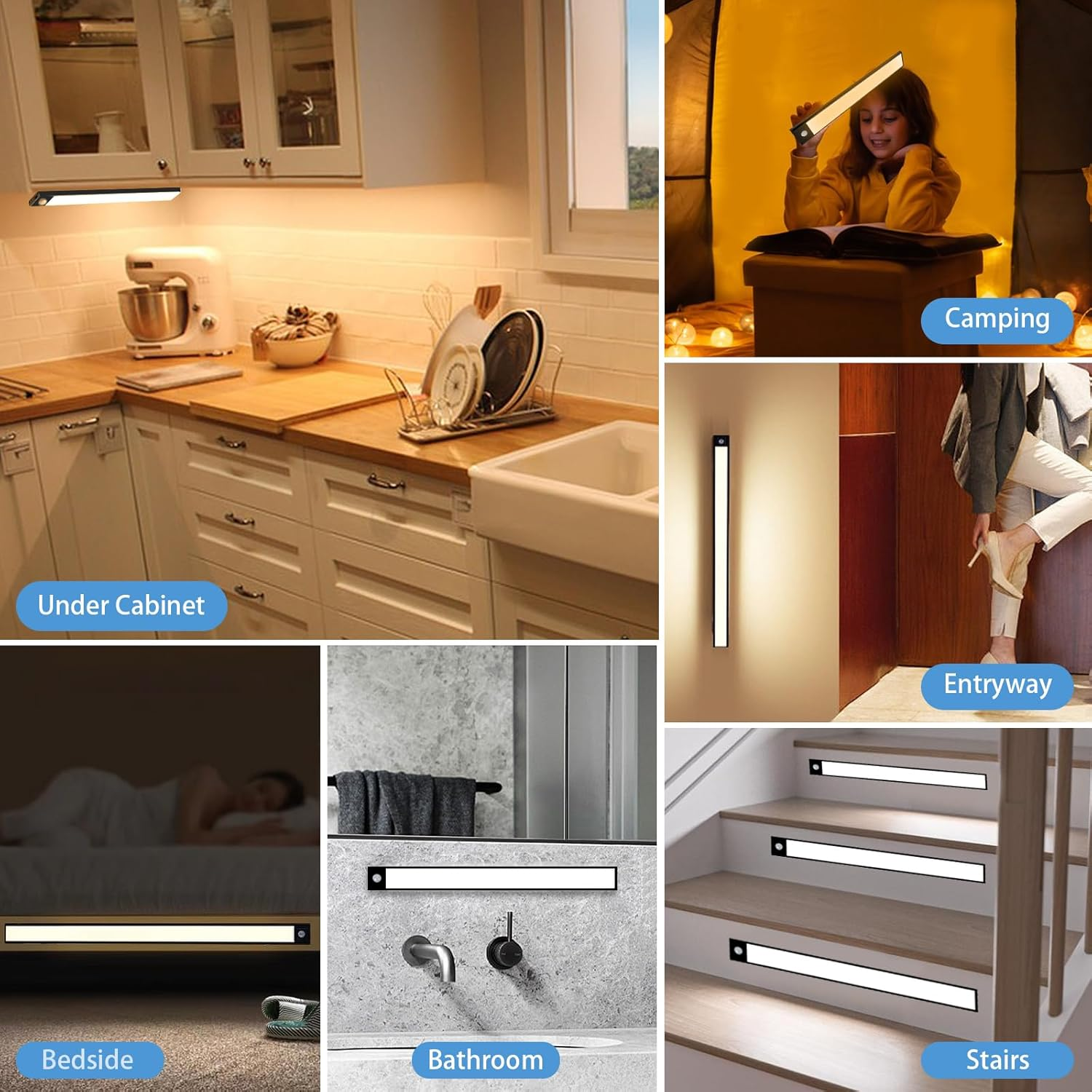 Under Cabinet Light, 2 Pack Motion Sensor Lights, USB Rechargeable LED Strip Lights Night Lighting Bars with Large Capacity Battery Operated for Home Kitchen,20Cm, Black image number 3