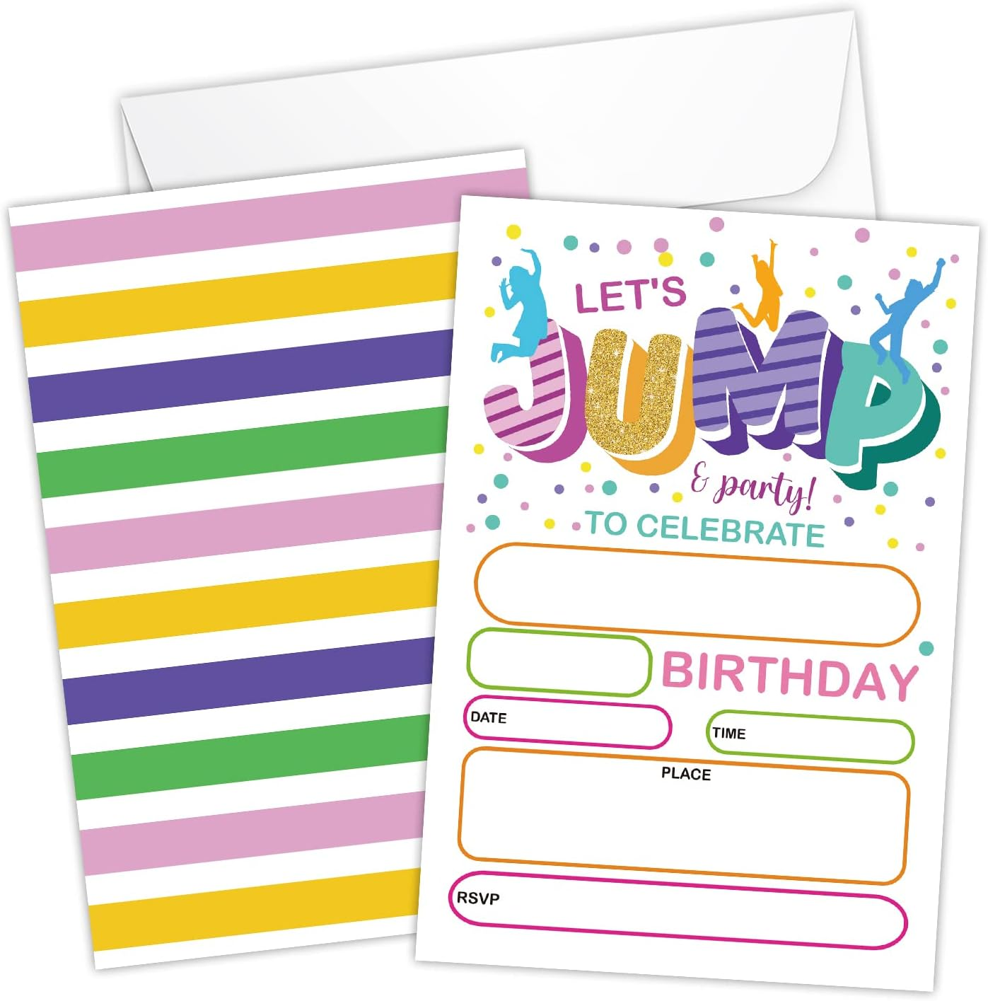 Jump Party Birthday Invitations, Bounce House Trampoline Party Invitations for Boys Girls Kids, Jumping Party Invitations, Jump Party Invites (20 Sets 4" X 6" Cards with 20 Envelopes) - Himo350 image number 2