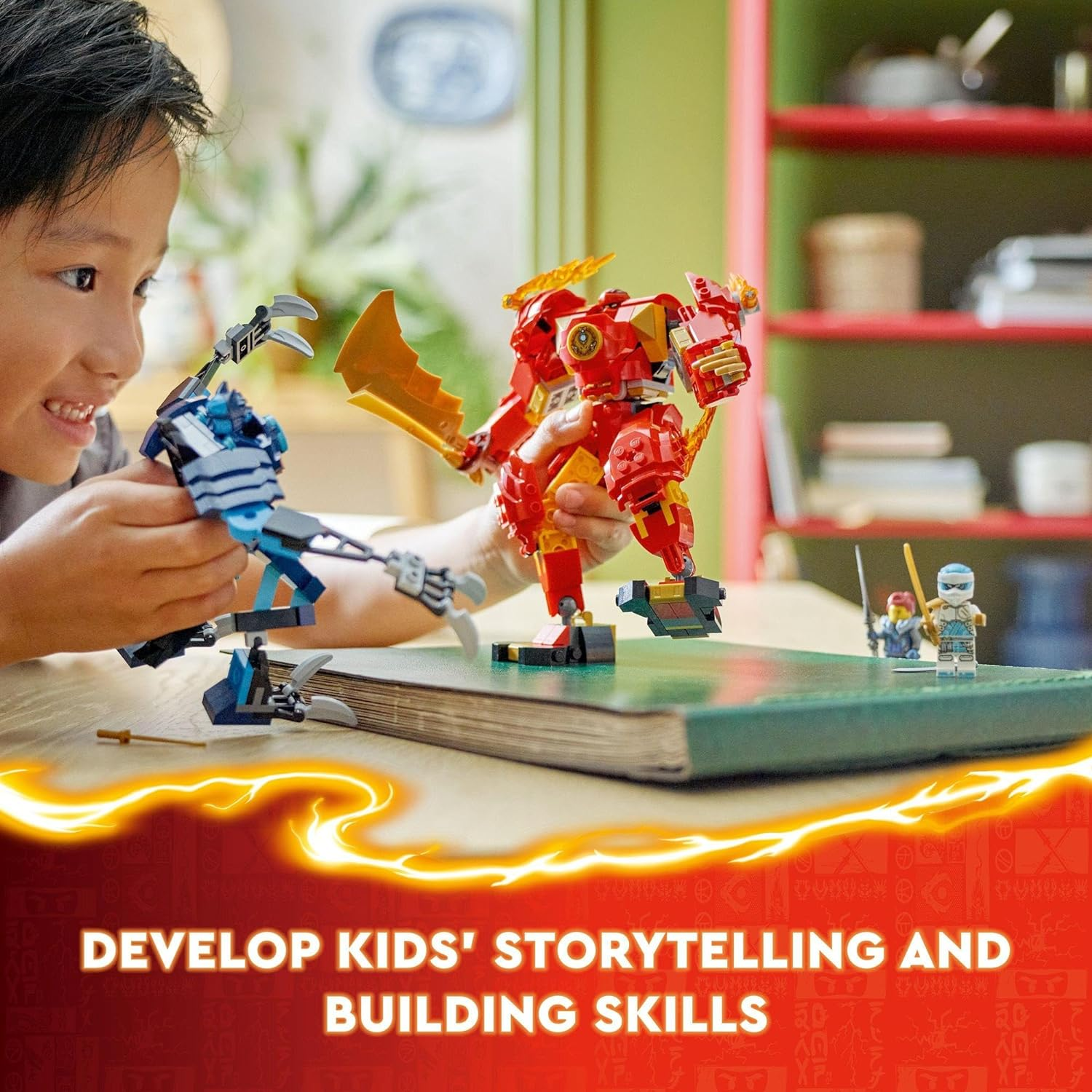 LEGO NINJAGO Kai&rsquo;S Elemental Fire Mech Toy for 7+ Year Old Boys & Girls, Action Figure Building Set from the Dragons Rising TV Show, Kids' Ninja Toys with Kai and Zane Character Minifigures 71808 image number 6