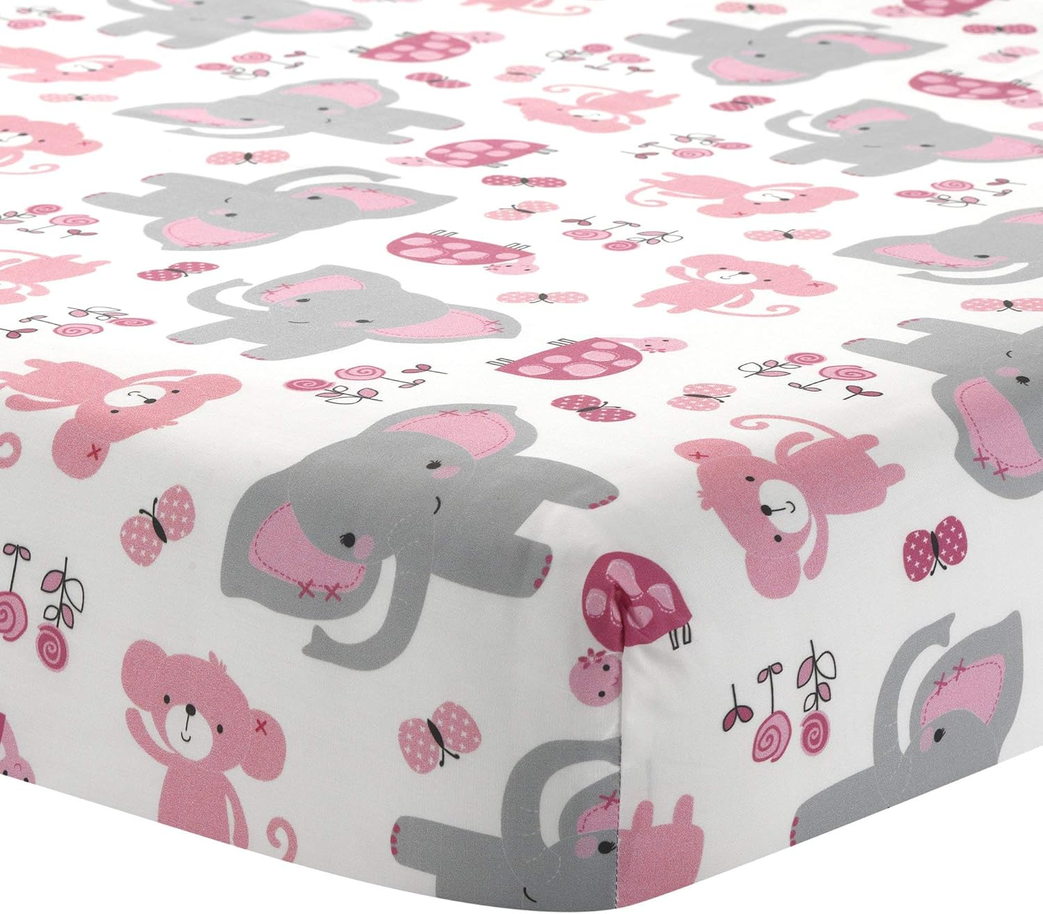 Bedtime Originals Twinkle Toes Jungle Elephant 3 Piece Bedding Set, Pink/White