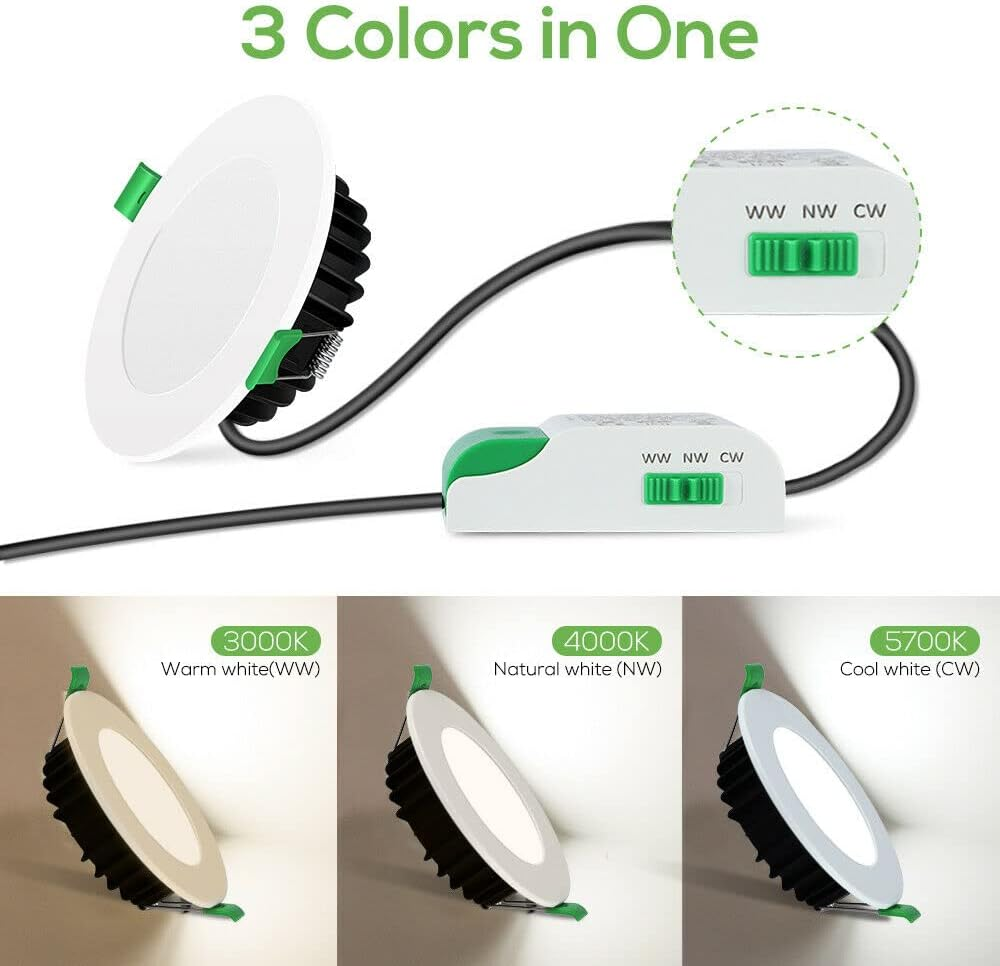 ALUSSO LED Recessed Ceiling Spotlights 12W Ultra Slim CCT Downlights Dimmable IP44, 3 Lighting Colors Adjustable 3000K 4000K 5700K,Cutout 90-100Mm,White,Pack of 10,AUS Plug image number 3