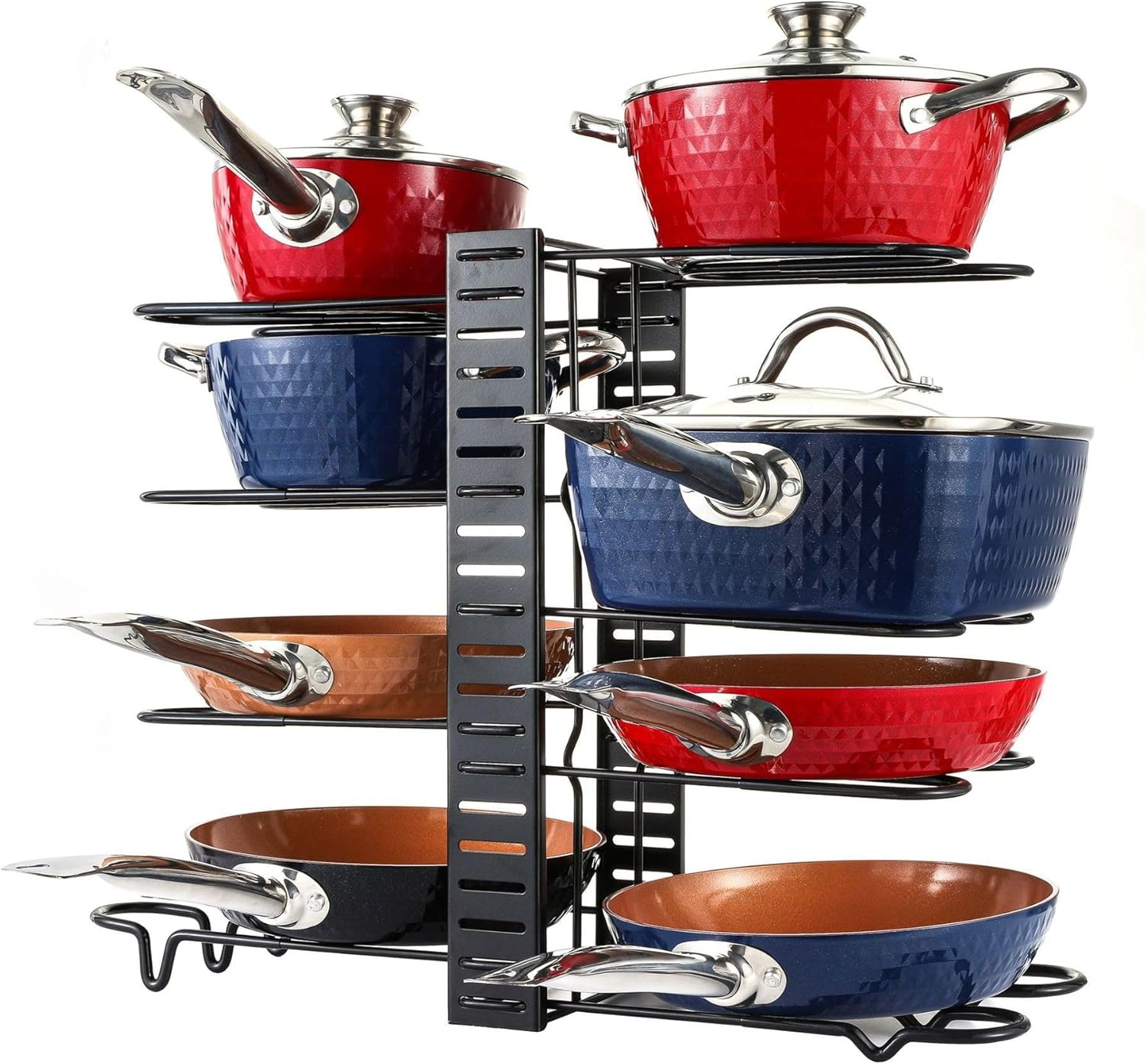 Hosoncovy Metal Pot Holder Rack Multi Layers Adjustable Countertop Pot and Pan Storage Rack Standing Pot Rack under Sink Rack for Kitchen (8 Layer)