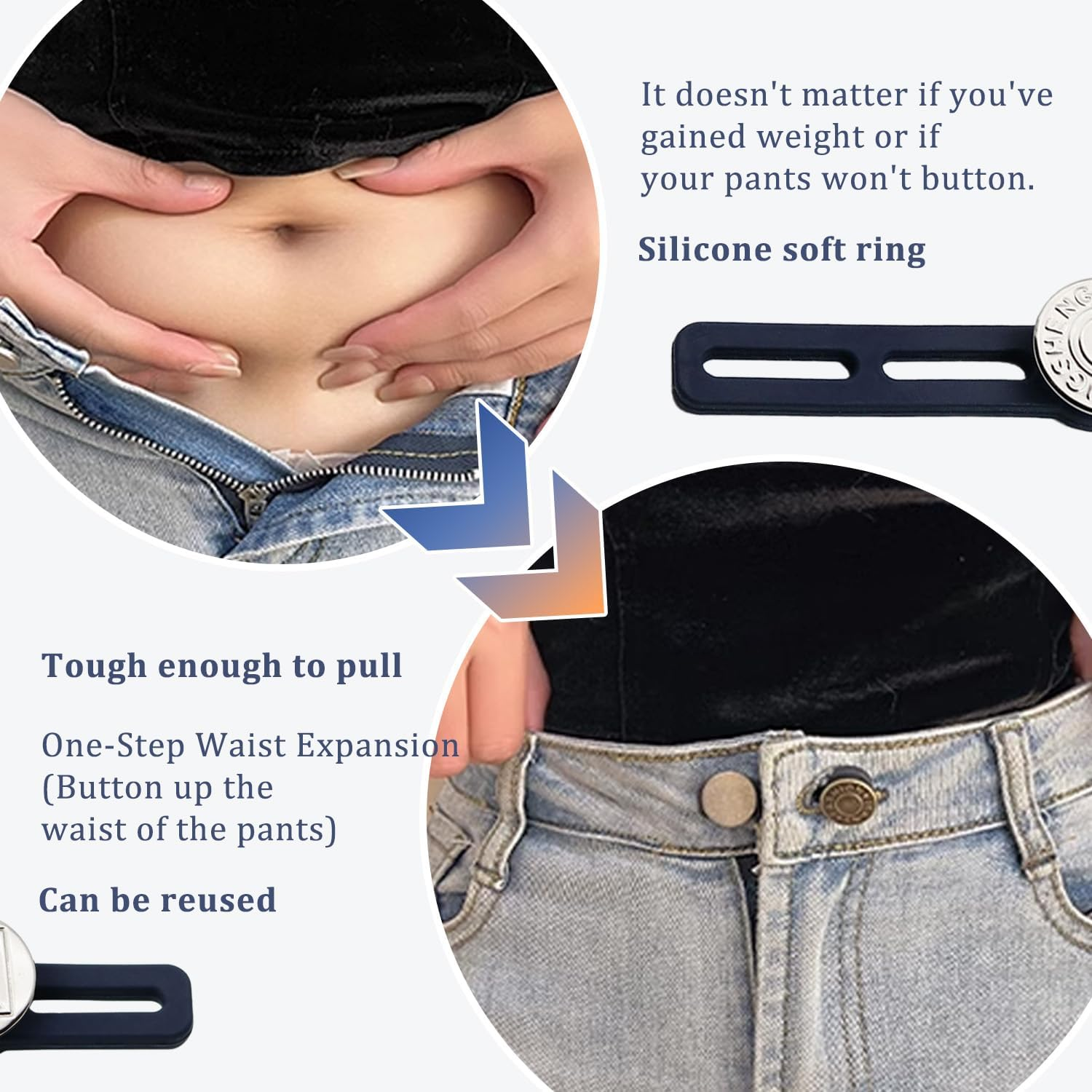 TORMEN No-Sew Button Extenders for Pants, Adjustable Waist Extender for Jeans, Comfortable Invisible Waistband for Women and Men, Easy to Use, （8 Pcs） image number 2
