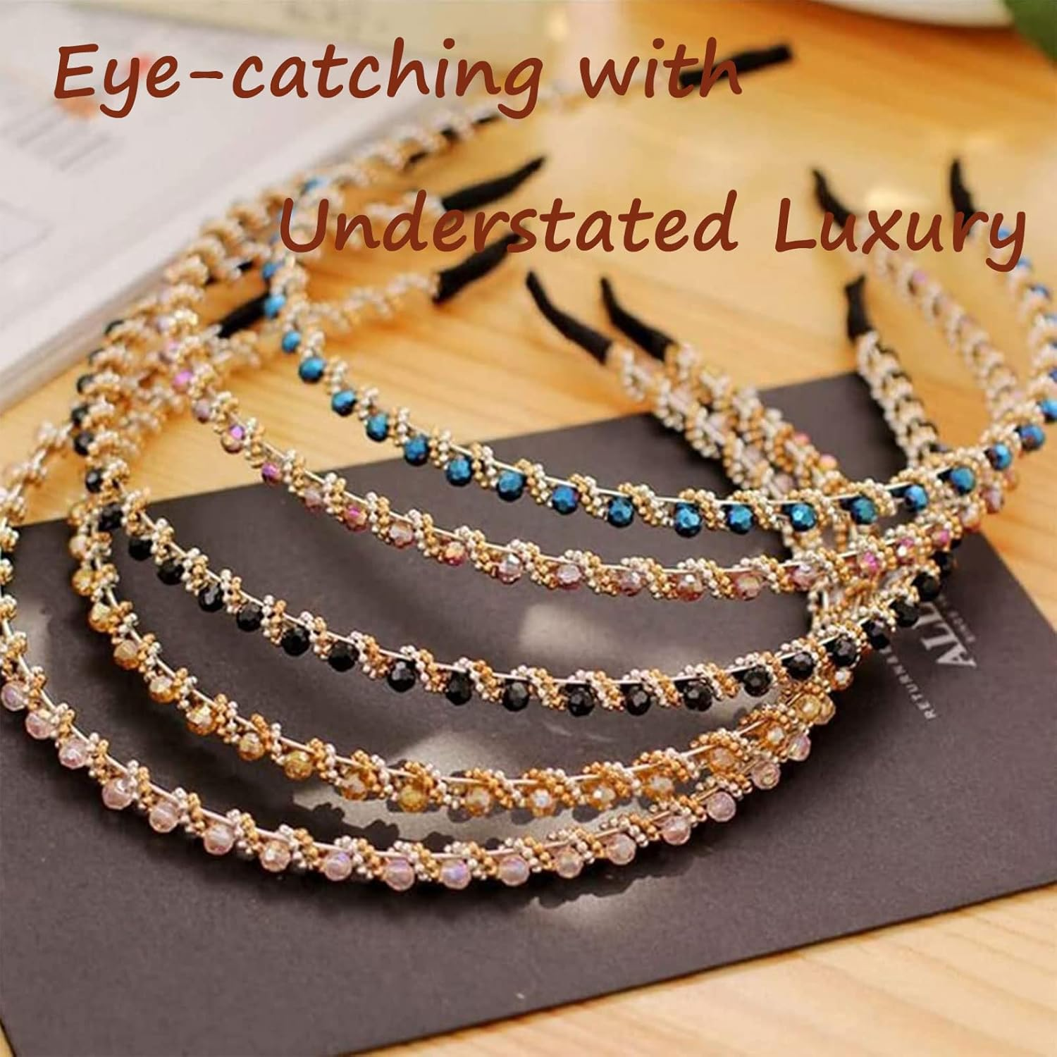 Pack of 5 Women'S Headbands, Colourful Crystal Rhinestone Headband, Glitter Headband, Rhinestone Hair Band, Crystal Hair Clips, Women'S Headband, Non-Slip Bangs Hairstyle Hairpin Headband for Women Girls image number 2