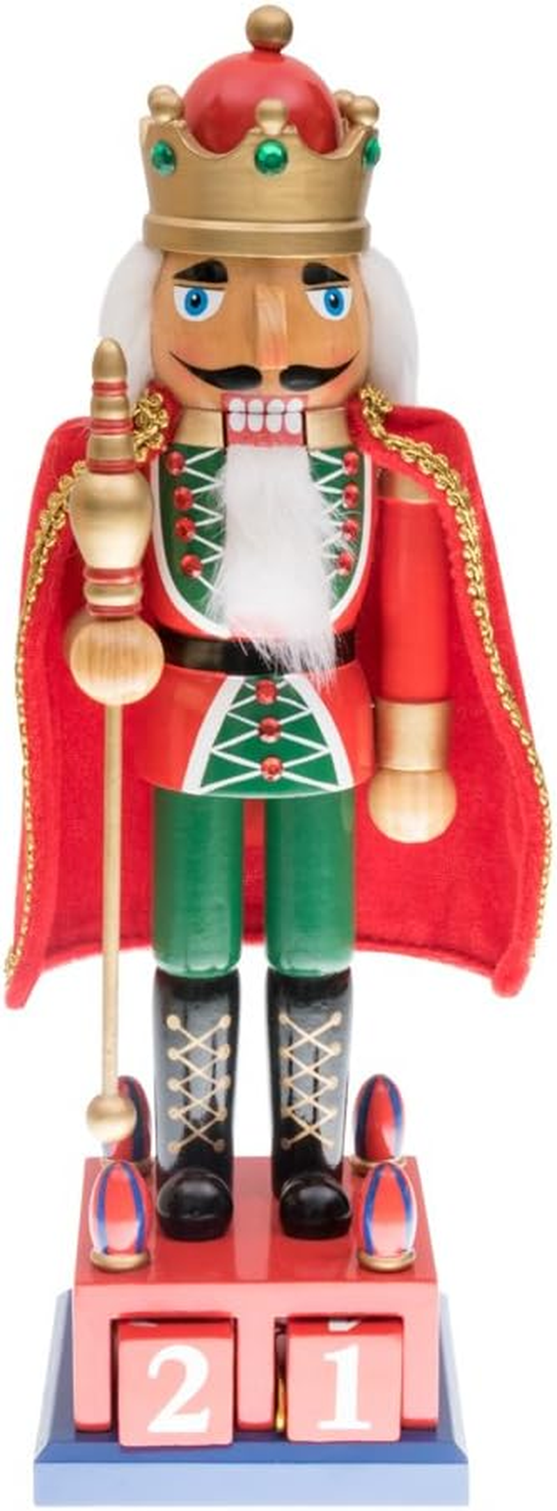 Clever Creations Traditional King Nutcracker Collectible Wooden Christmas Nutcracker | Festive Holiday D&eacute;cor | Advent Calendar Stand | Red and Green | Holding Gold Scepter | 100% Wood | 15" Tall image number 1