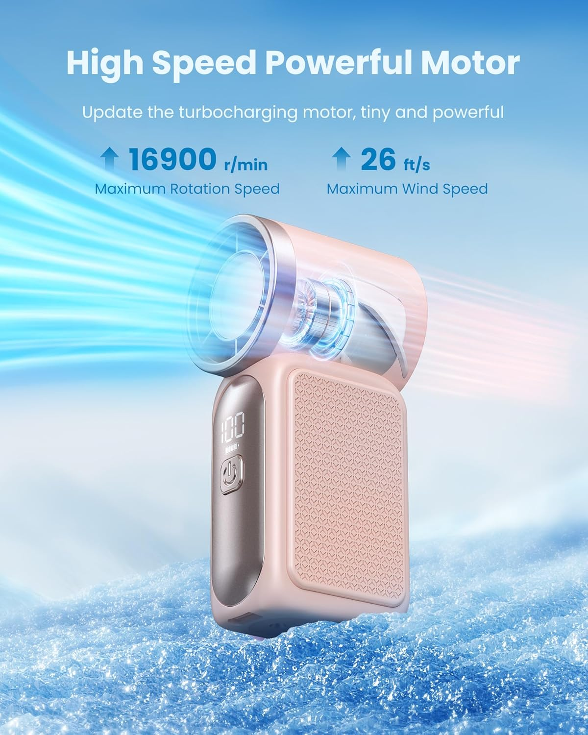 Gaiatop Portable Handheld Mini Fan, 3.5 Inch 16900 RPM High Speed Personal Fan, 6 Gears Strong Wind, LED Display, USB Rechargeable Battery Operated, Women, Makeup, Travel Outdoor, Pink