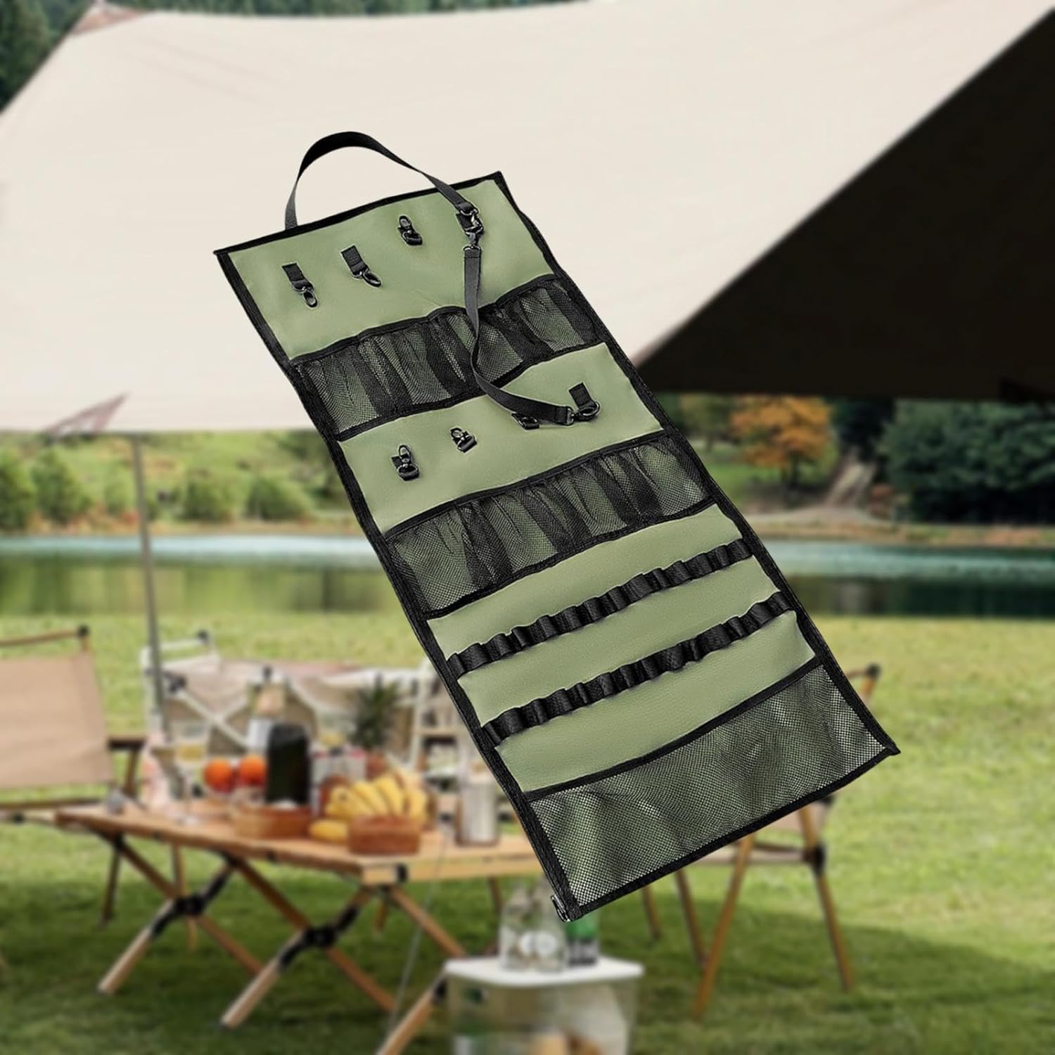 Amagogo Camping Hanging Storage Bag Camping Tableware Storage Bag Portable Tent Canopy Hanging Organizer for Backpacking Hiking image number 4