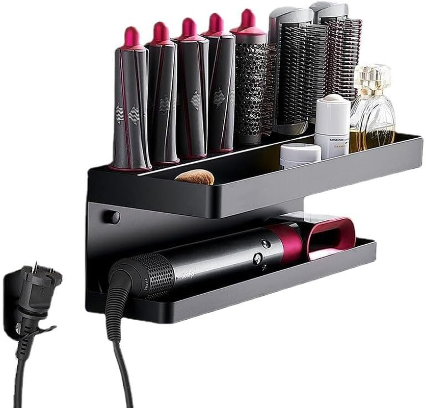 Wall Mounted Storage Holder for Dy Son SS304, Airwrap Curling Iron Accessories Wall Mounted Rack Bracket Stand for Dy Son SS304, for Bathroom Attachments Hair Dryer Organizer (Black)