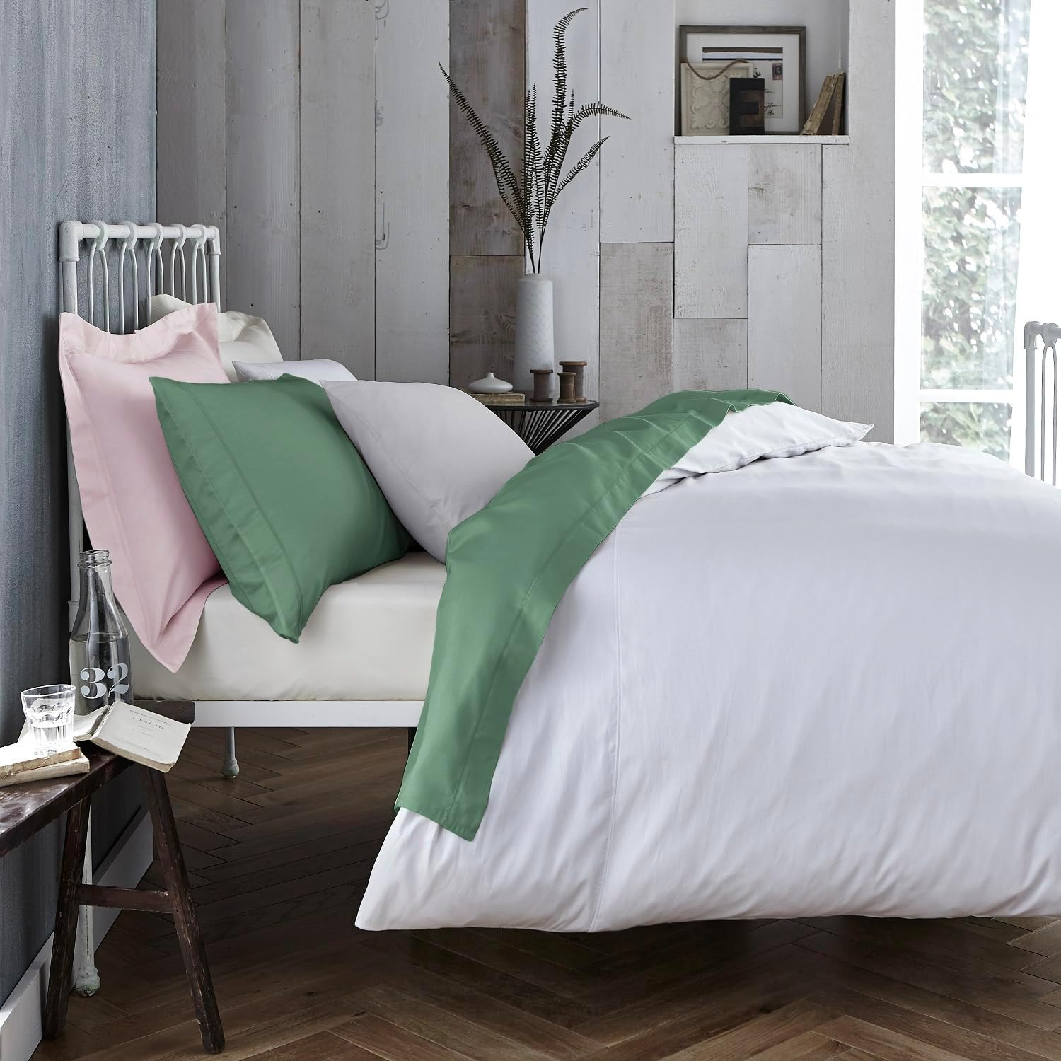 Bianca Plain Dyed Percale Jade Bed Linen + Pillowcases + Fitted Sheet 260 X 280 + 50 X 80 (2) + 180 X 200 Cm image number 1