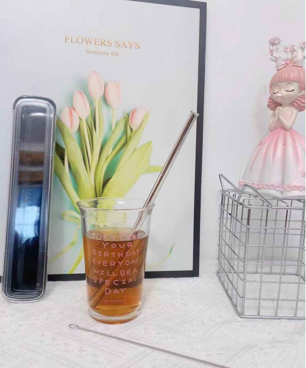 4Pcs Replacement Stainless Steel Straws Compatible with Owala Water Bottle 24Oz 32Oz Reusable Straws with 2 Cleaning Brushes Metal Straw Replacement image number 2