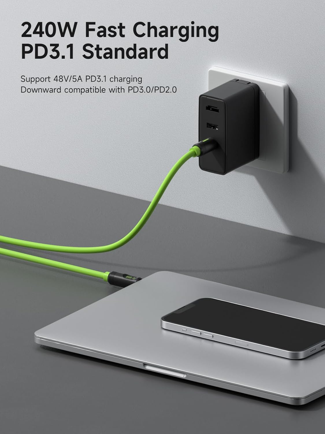 Hagibis USB 4 Cable, LED Display USB C 240W Fast Charging Cable with 8K@60Hz 40Gbps Data Transfer Thunderbolt 4/3 Video Cord for Iphone 17 16 15 Pro Max, Ipad, Macbook Pro Air image number 4