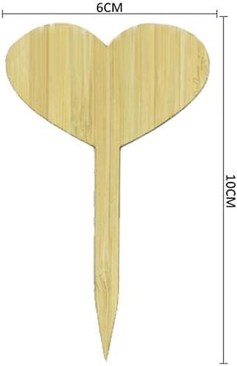 20Pcs Bamboo Plant Labels with a Marker Pen T-Type Wooden Plant Marker Garden Sign Tags Garden Markers for Seed Potted Herbs Flowers Vegetables (Heart-Shaped)