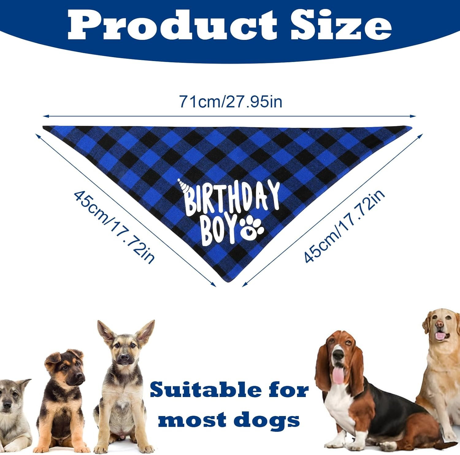 Oruola Birthday Dog Bandana,Birthday Boy Dog Bandana,Dog Birthday Decorations,Long 71Cm/27.95In Triangle Bibs for Multi Sizes Dog,Birthday Boy Bandana for Small Medium Large Dogs Pets Blue Black image number 6